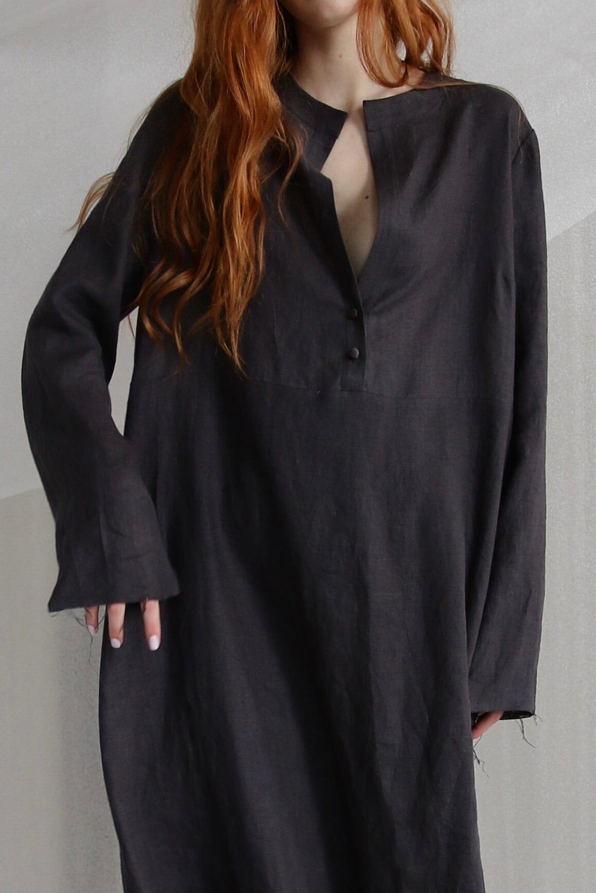  Anthracite Oversized Linen Dress Product Amoralle