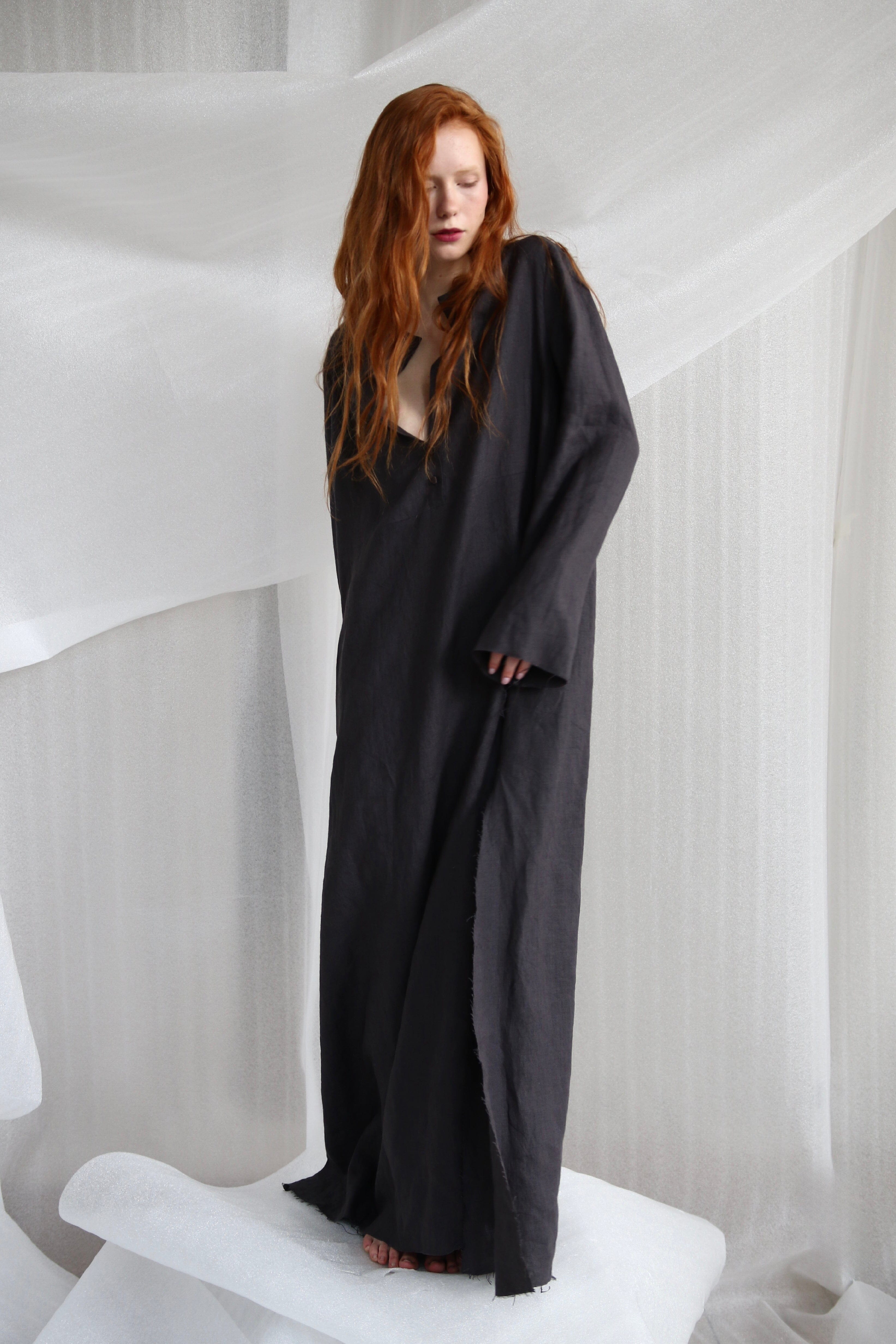  Anthracite Oversized Linen Dress Product Amoralle