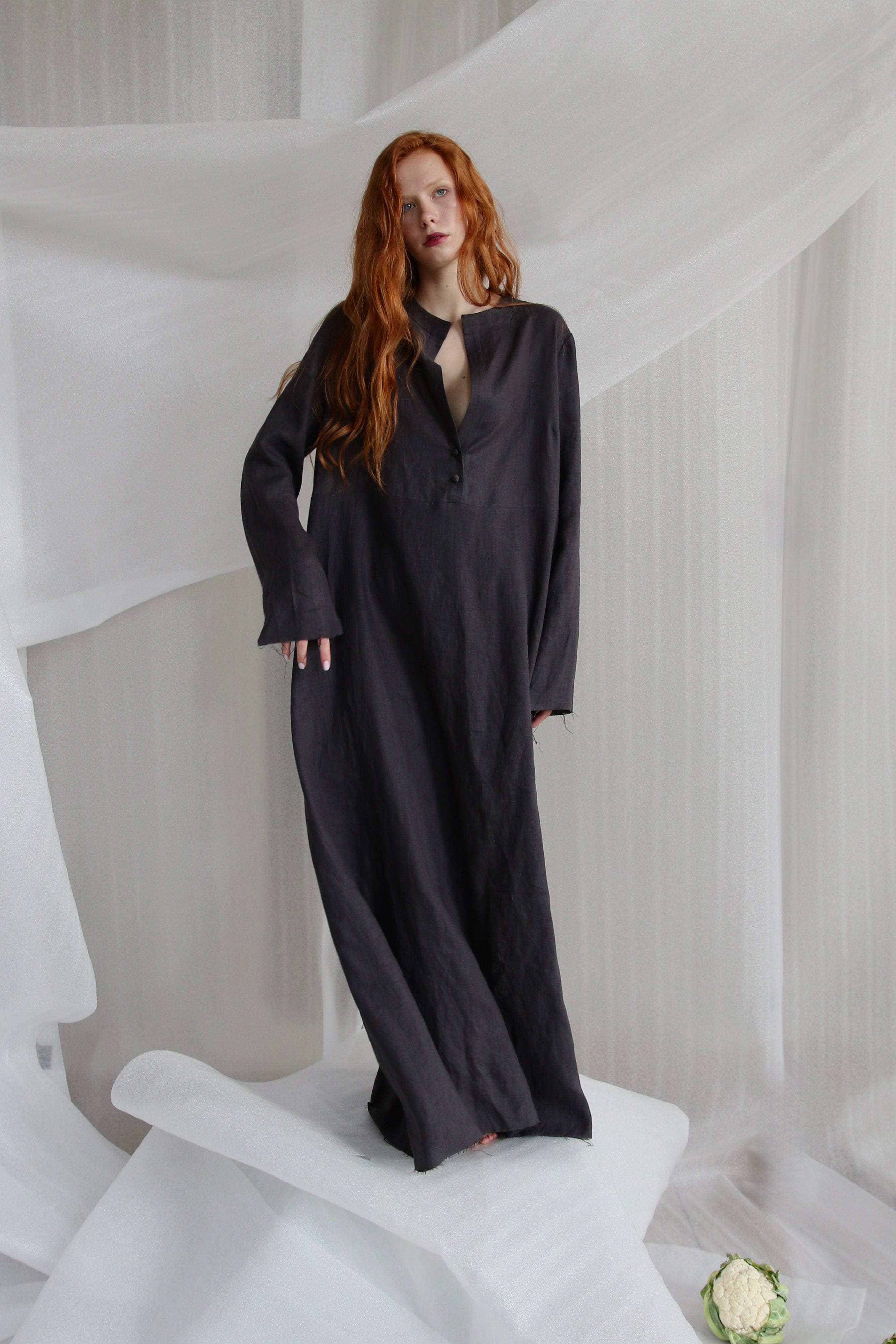  Anthracite Oversized Linen Dress Product Amoralle