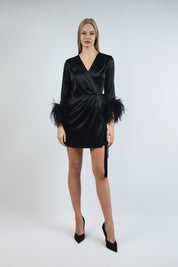 Black Stargazing Silk Kimono Robe Amoralle