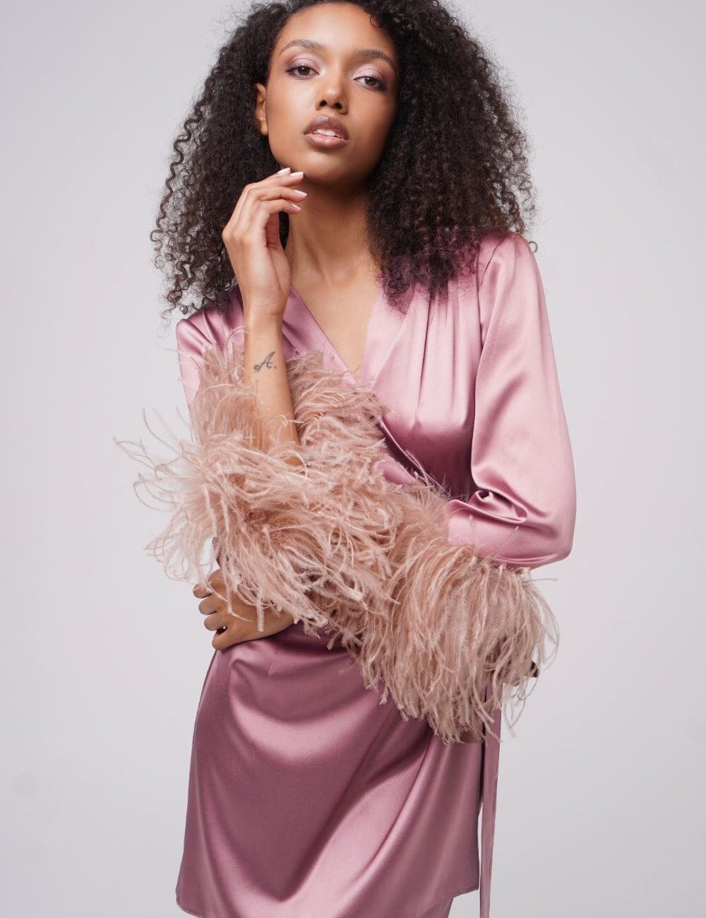 Blush Stargazing Silk Kimono Robe Amoralle