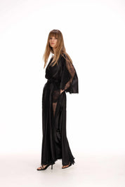 Lace Detail Satin Wrap Dress Product Amoralle