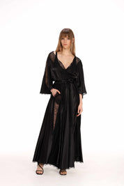 Lace Detail Satin Wrap Dress Product Amoralle