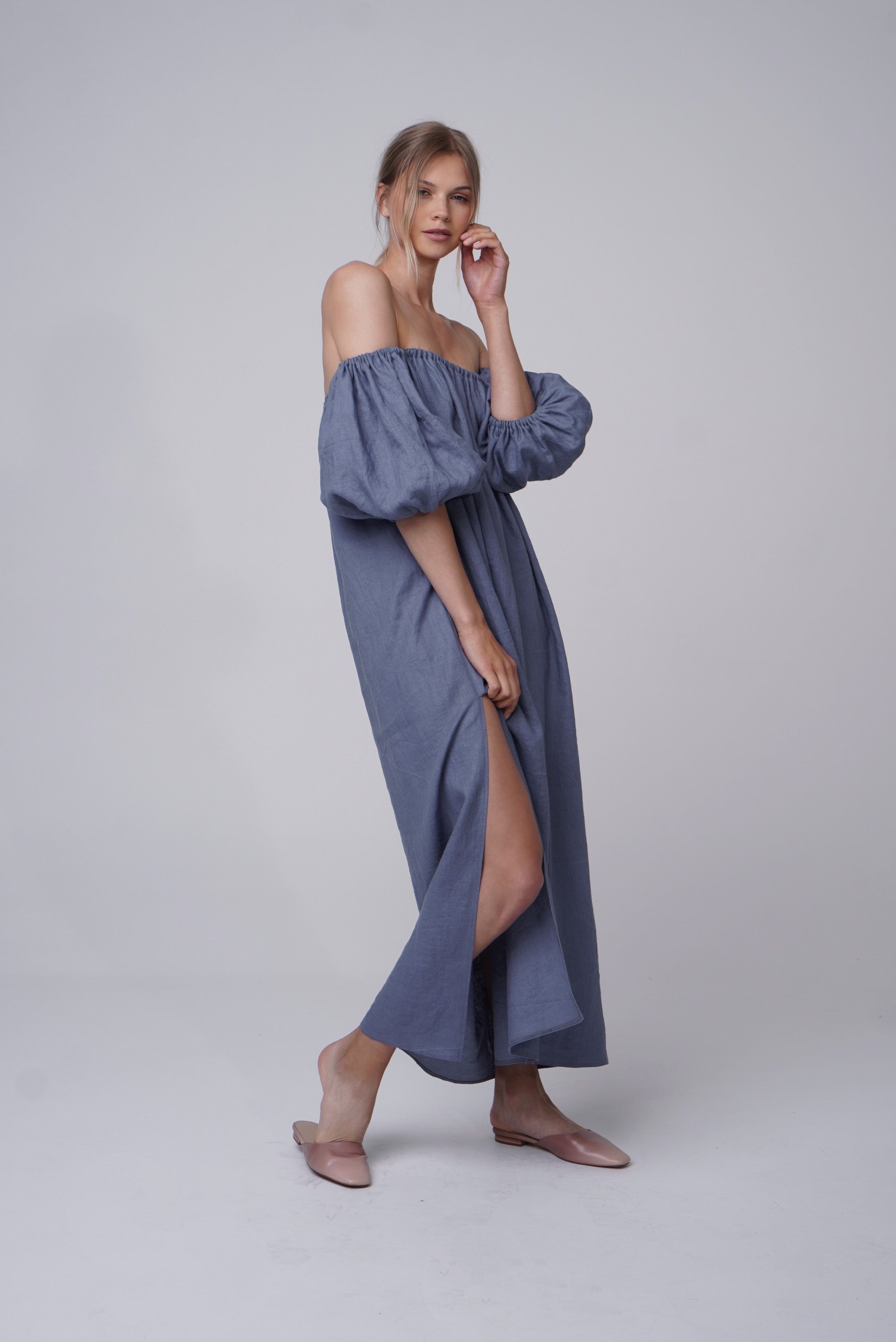 Linen Blue Dress Product Amoralle