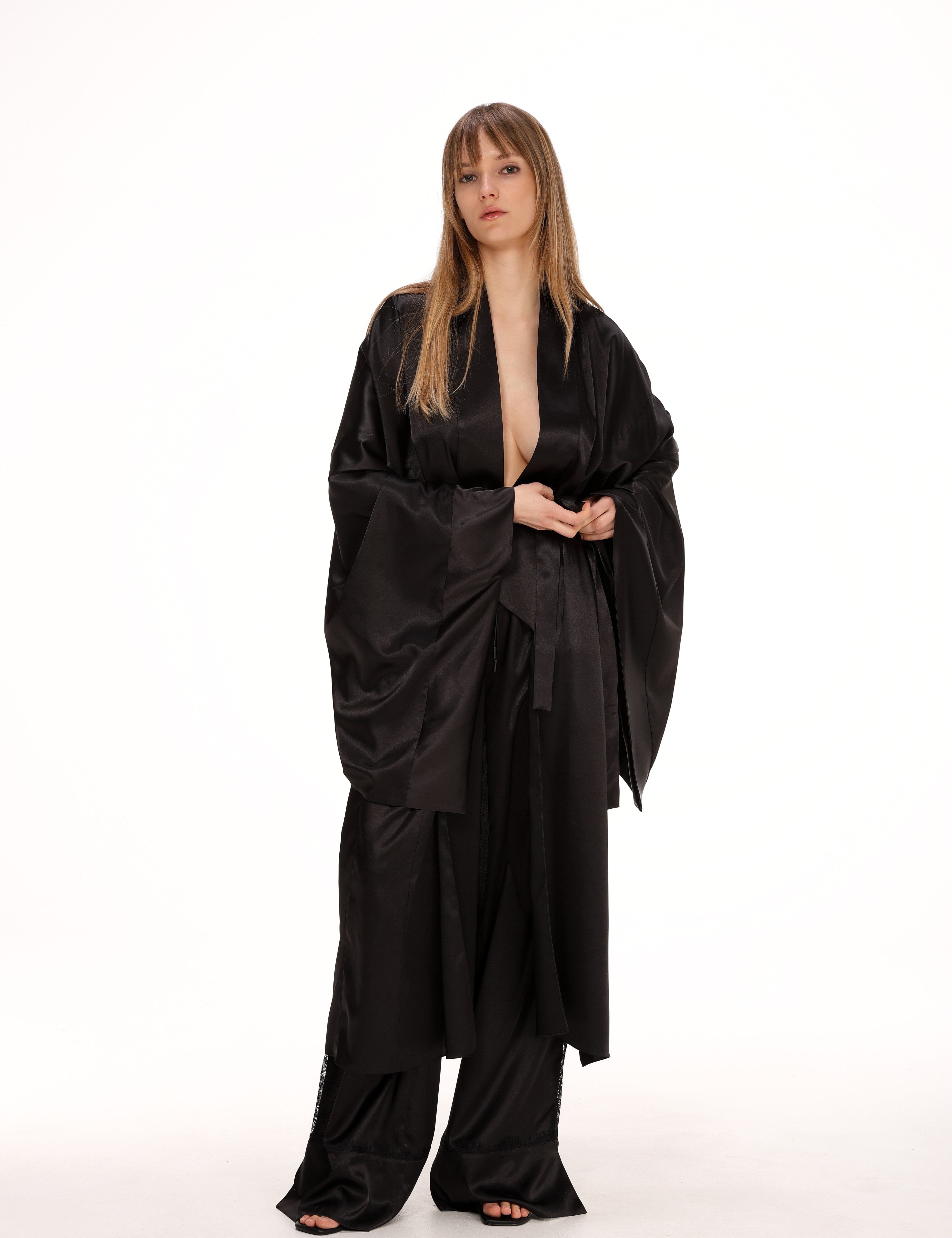 Midi Satin Kimono in Black Product Amoralle