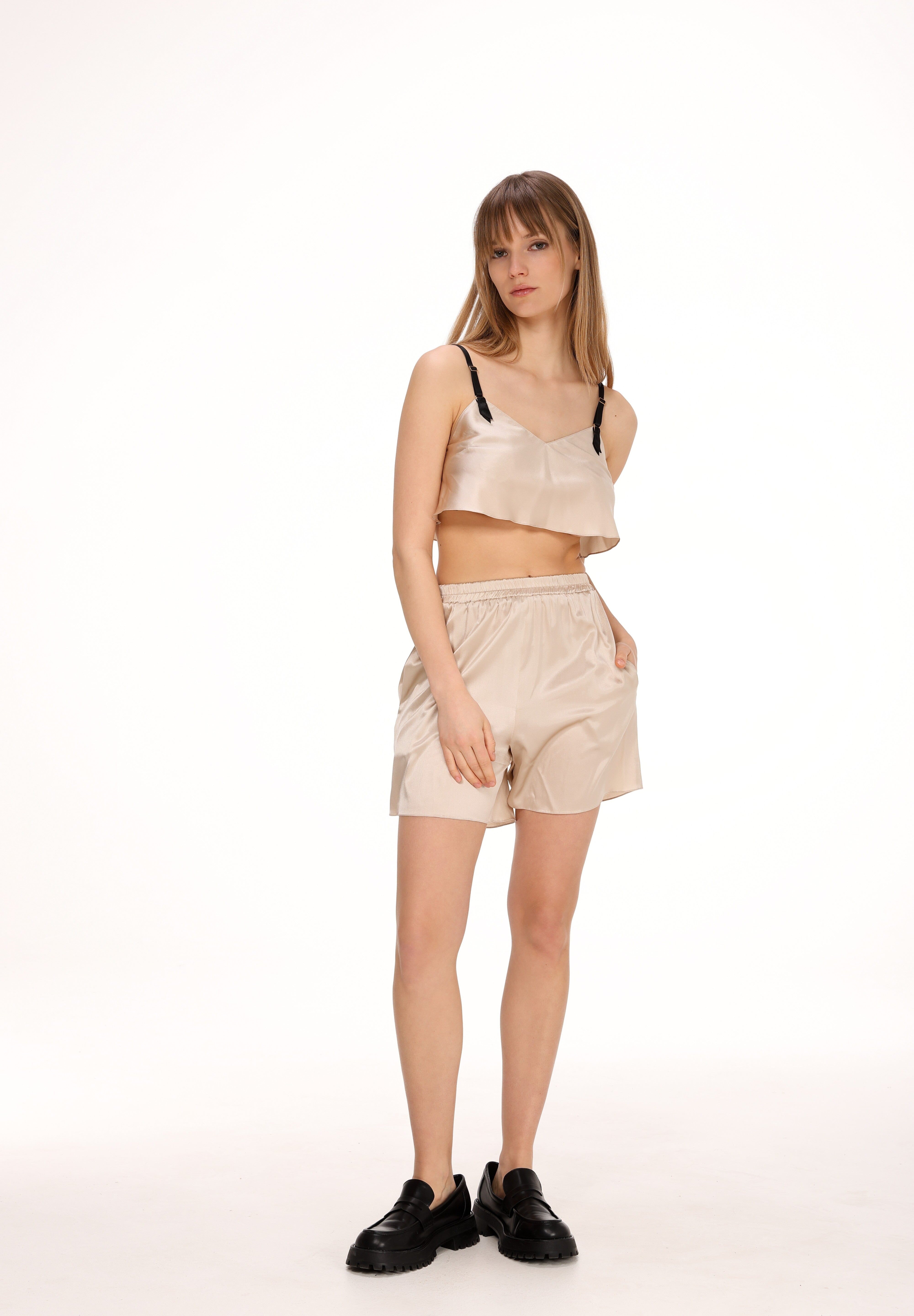 Silk Mini Top in Light Beige Product Amoralle