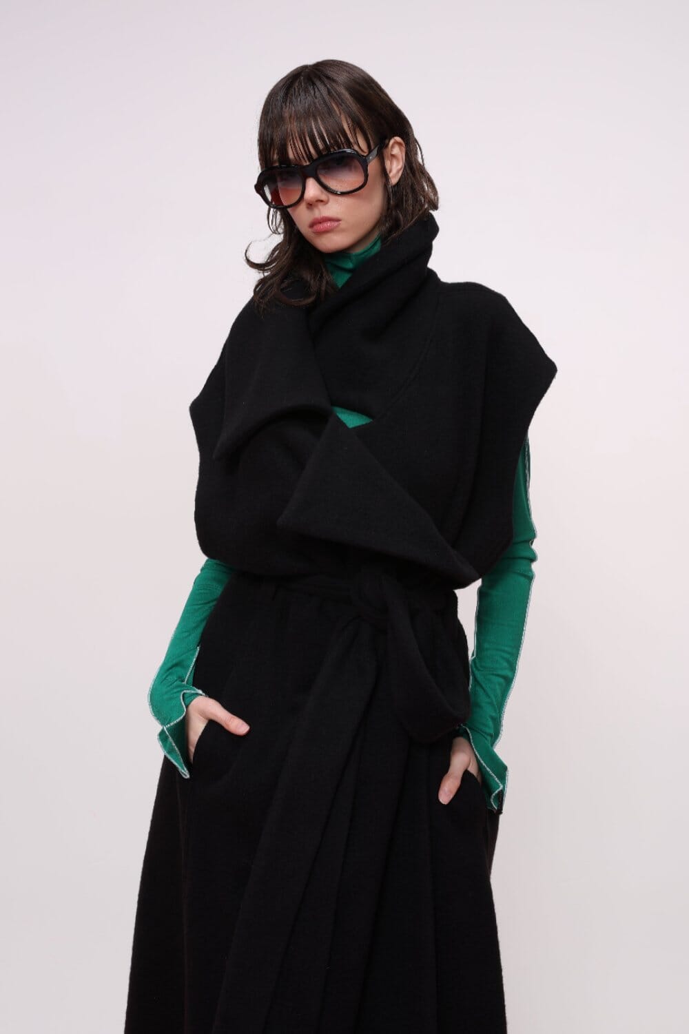 Sleeveless Belted Wool Coat Product Amoralle