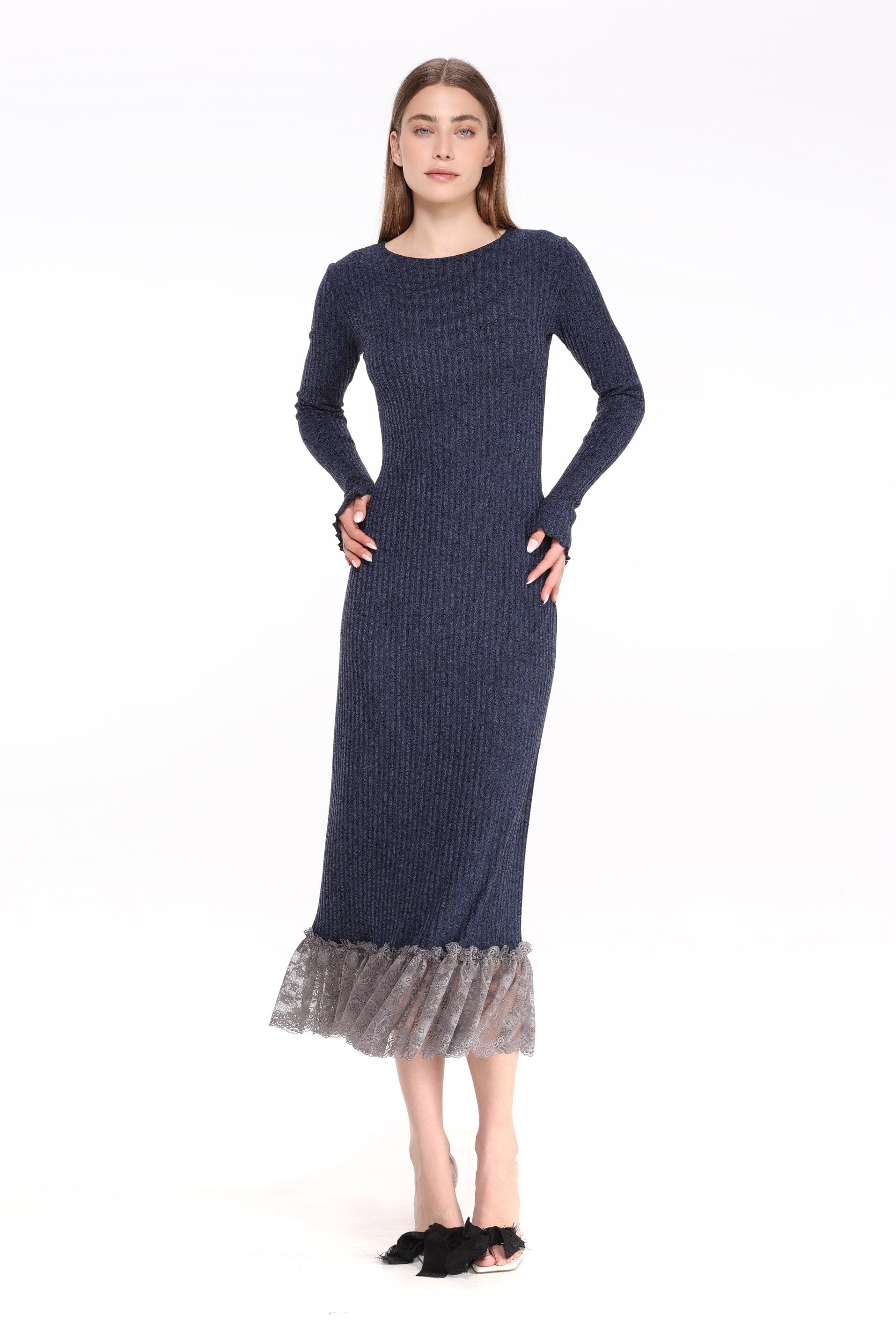 Viscose Midi Dress with Lace Trim Product Amoralle