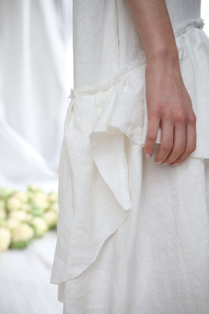  White Linen Dress With Pockets Product Amoralle
