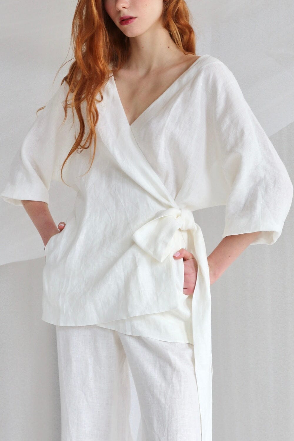  White Linen Set Wrap - Jacket And Trousers Product Amoralle