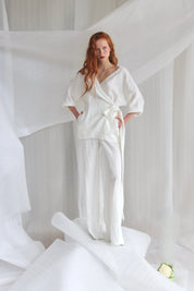 White Linen Set Wrap - Jacket And Trousers Product Amoralle