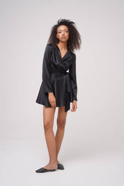 Dancing Mini Silk Wrap Gown Black Product SIA Glamoralle