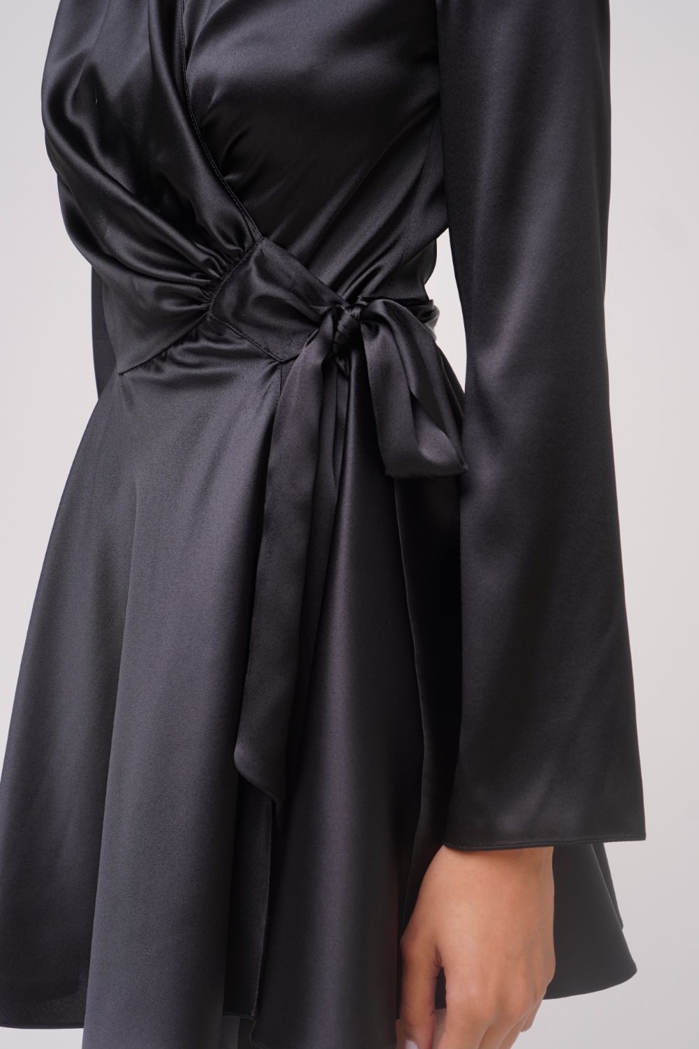 Careste Amal Blouson-sleeve Silk Mini Wrap Dress in Black