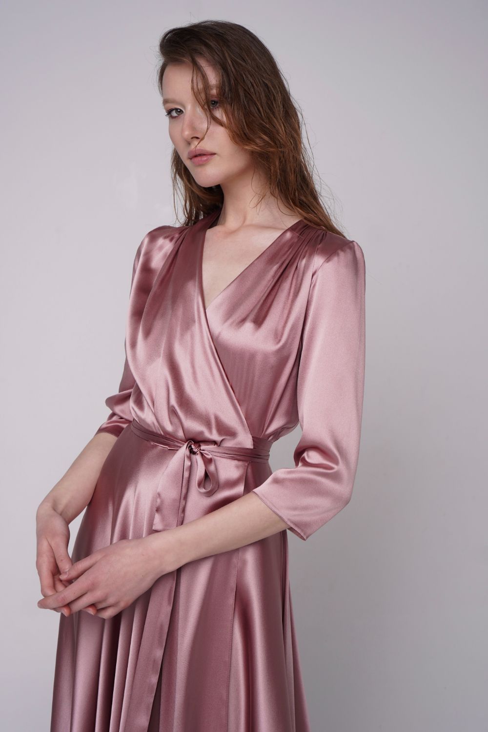 Blush silk shop wrap dress