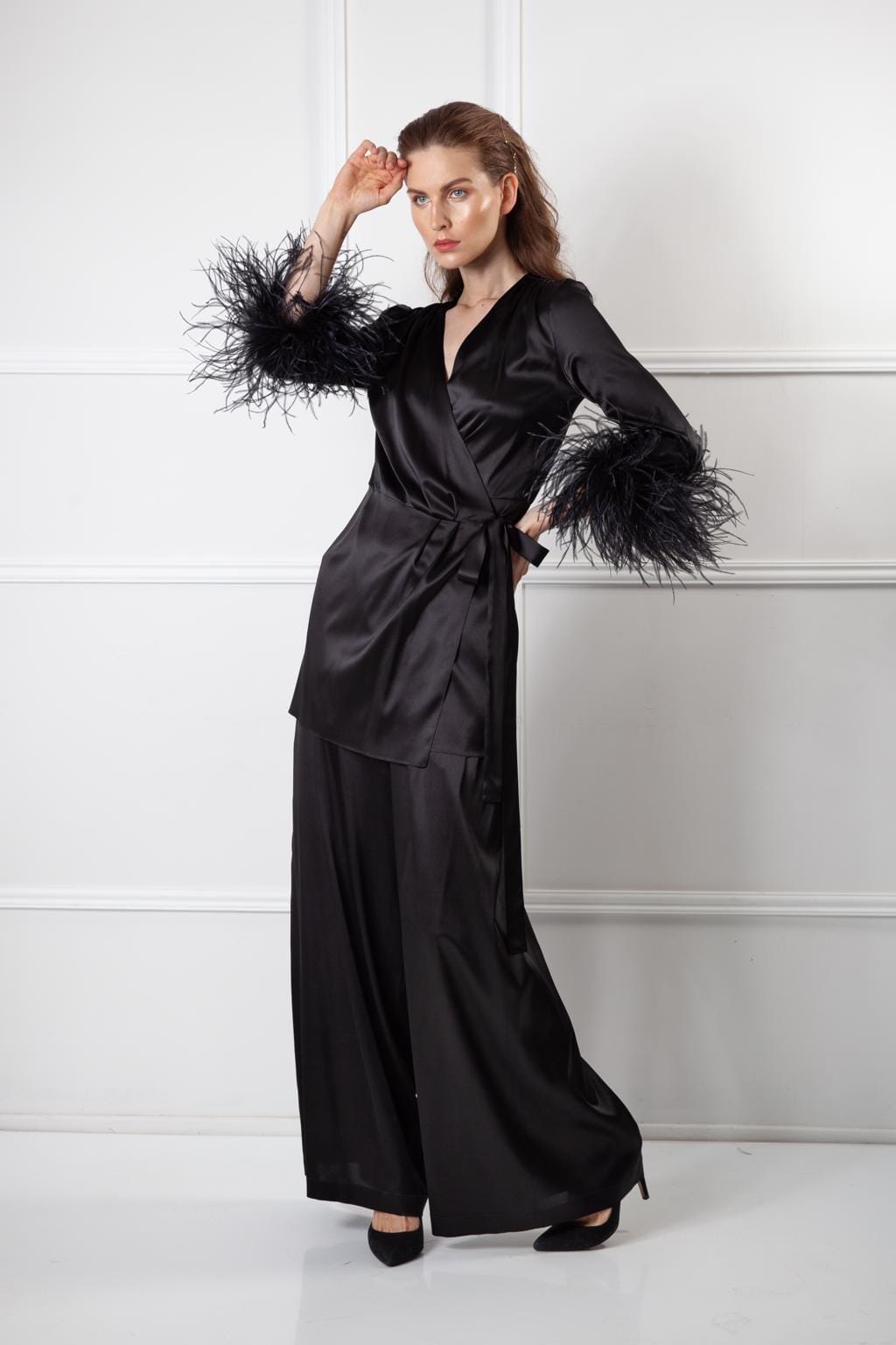 Stargazing Silk Kimono And Trousers Set Product Amoralle