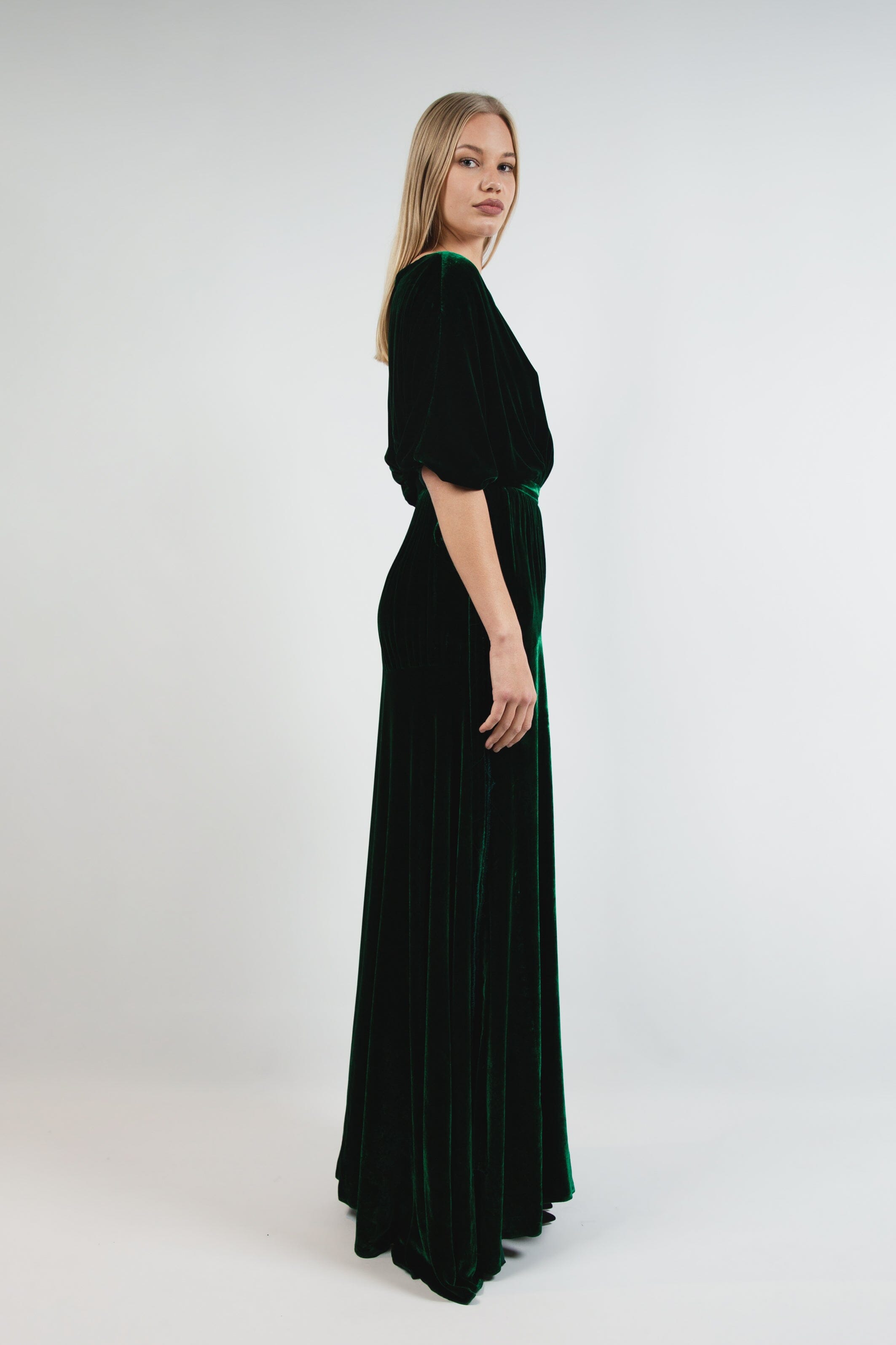  A Burning Fire Velvet Silk Robe Dark Green Product Amoralle