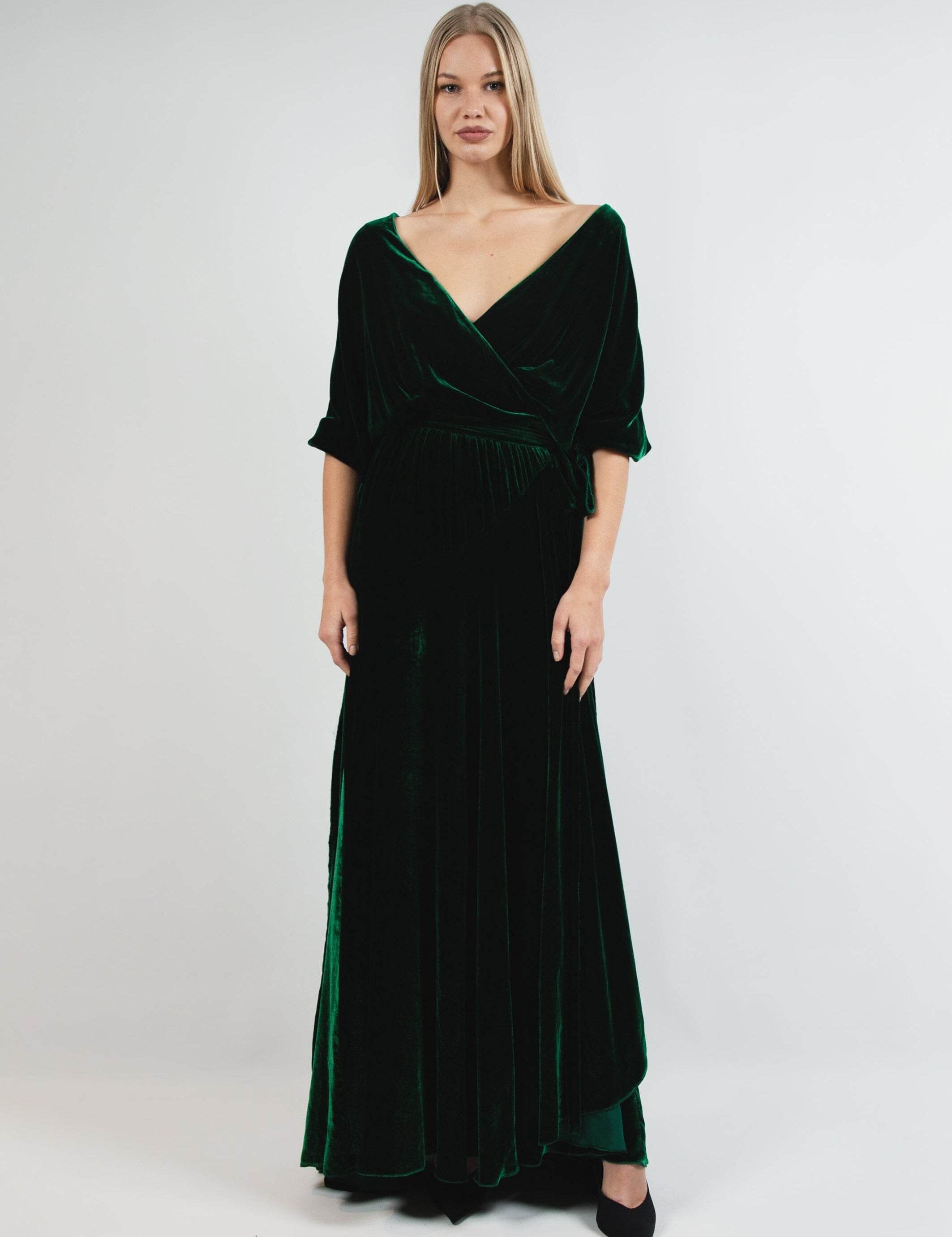  A Burning Fire Velvet Silk Robe Dark Green Product Amoralle