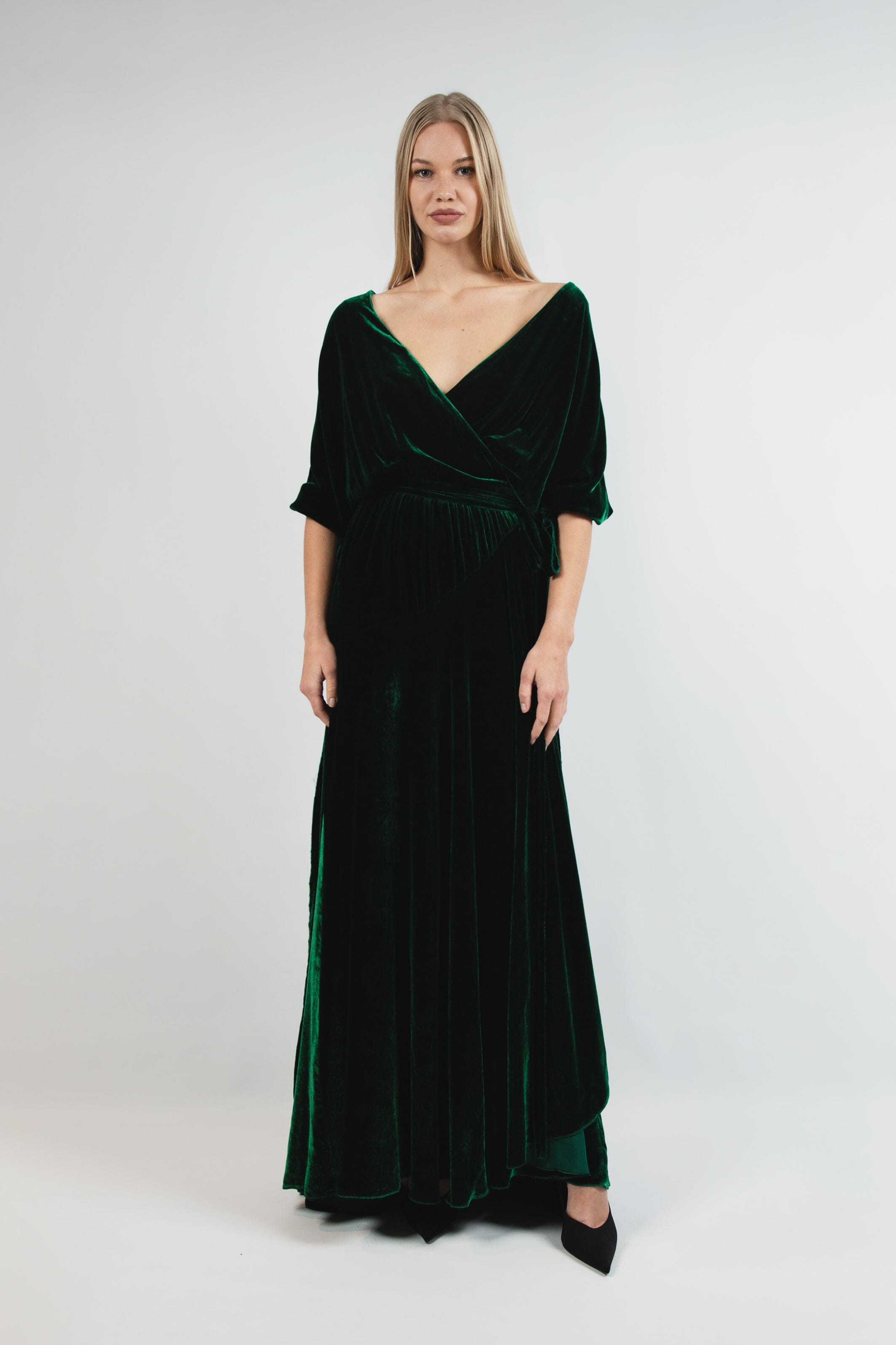  A Burning Fire Velvet Silk Robe Dark Green Product Amoralle