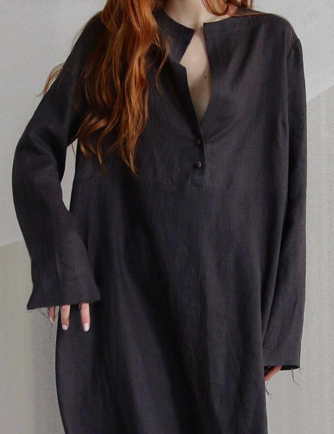  Anthracite Oversized Linen Dress Product Amoralle