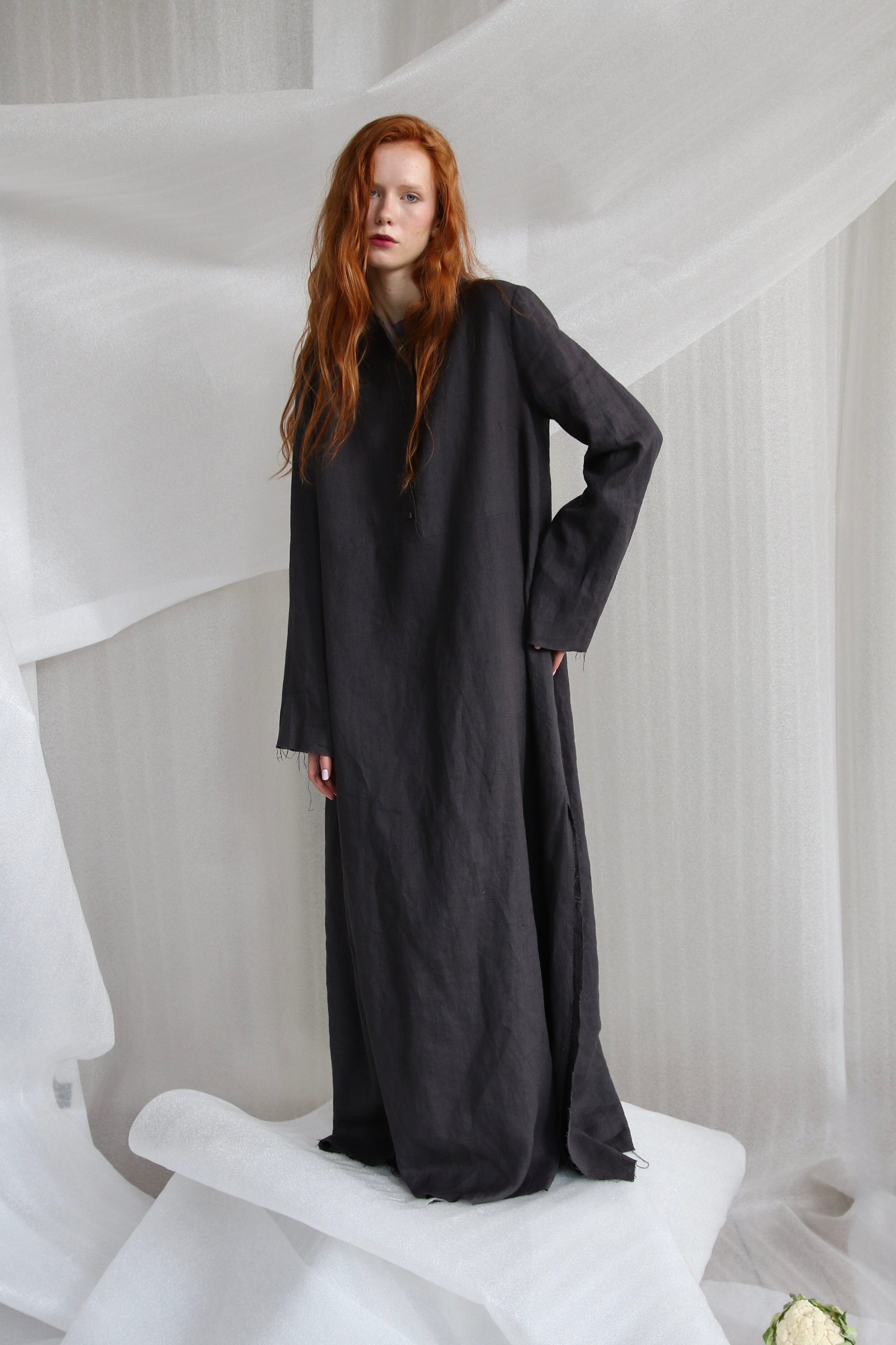  Anthracite Oversized Linen Dress Product Amoralle