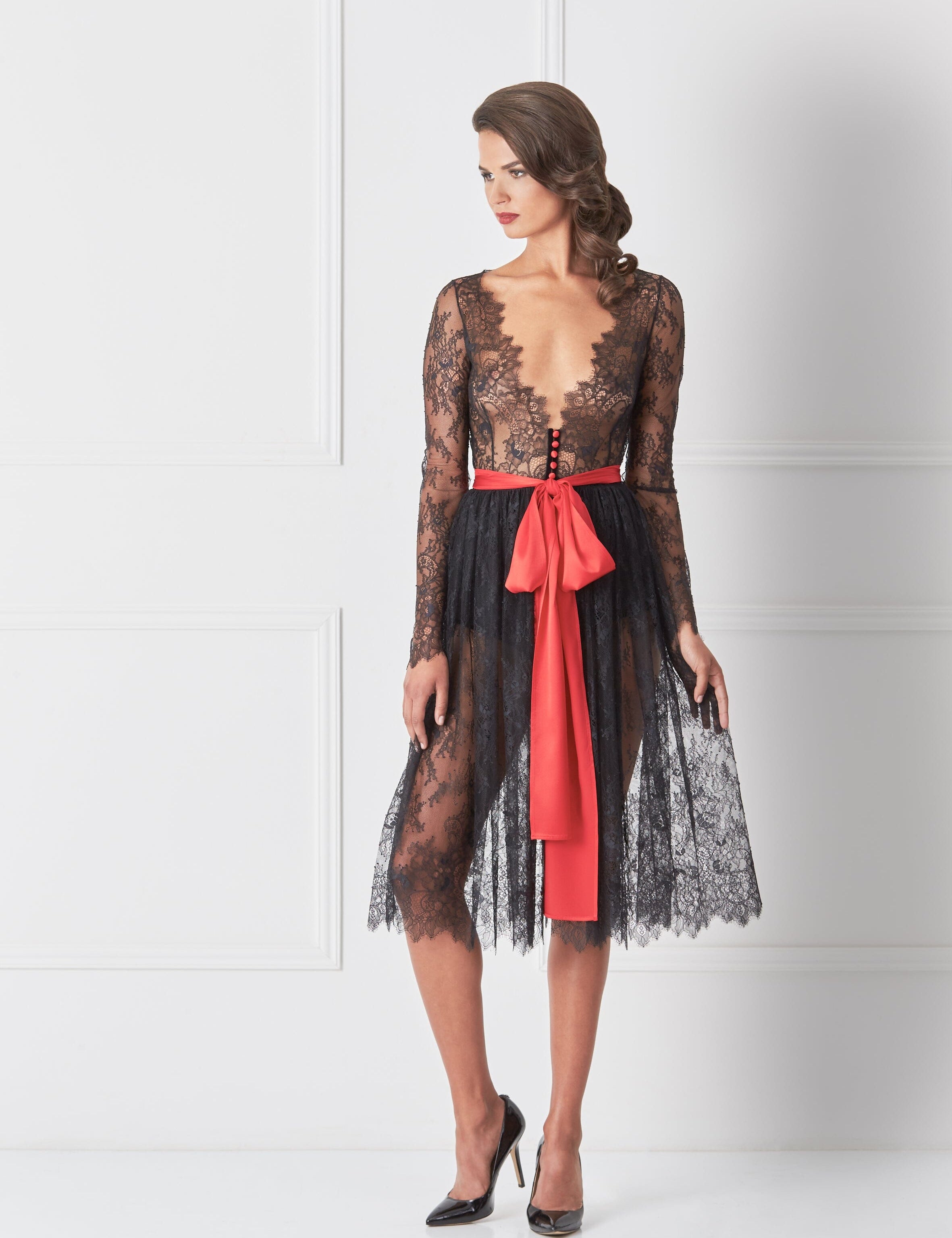 Black Lace Robe With A Bow Product Amoralle