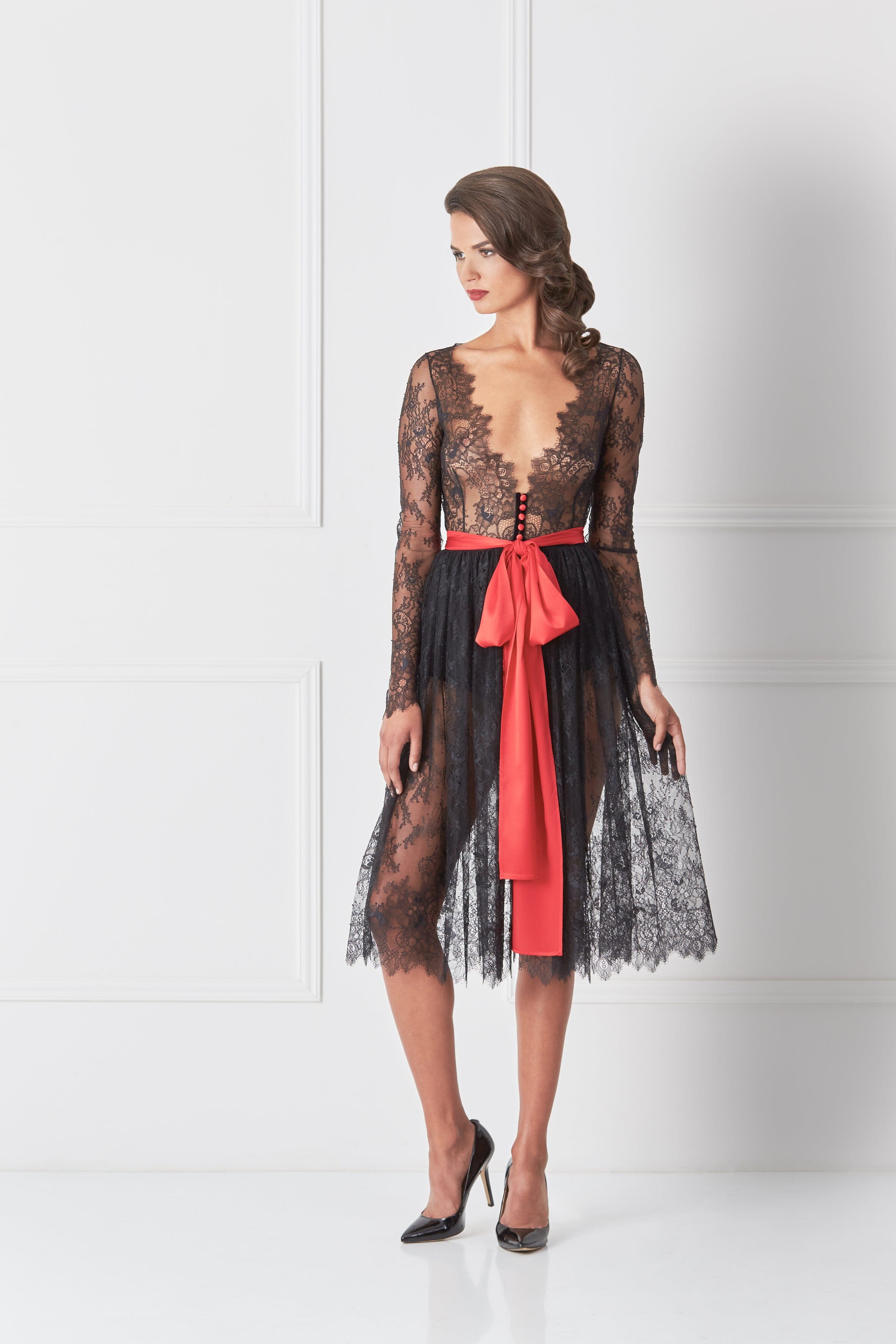  Black Lace Robe With A Bow Product Amoralle