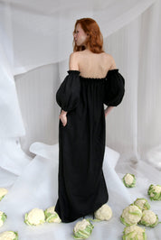  Black Linen Off-Shoulder Dress Product Amoralle