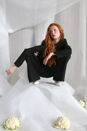  Black Linen Set With Silk Buttons-Jacket And Trousers Product Amoralle