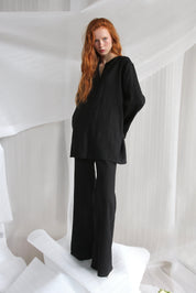  Black Linen Set With Silk Buttons - Jacket And Trousers Product Amoralle