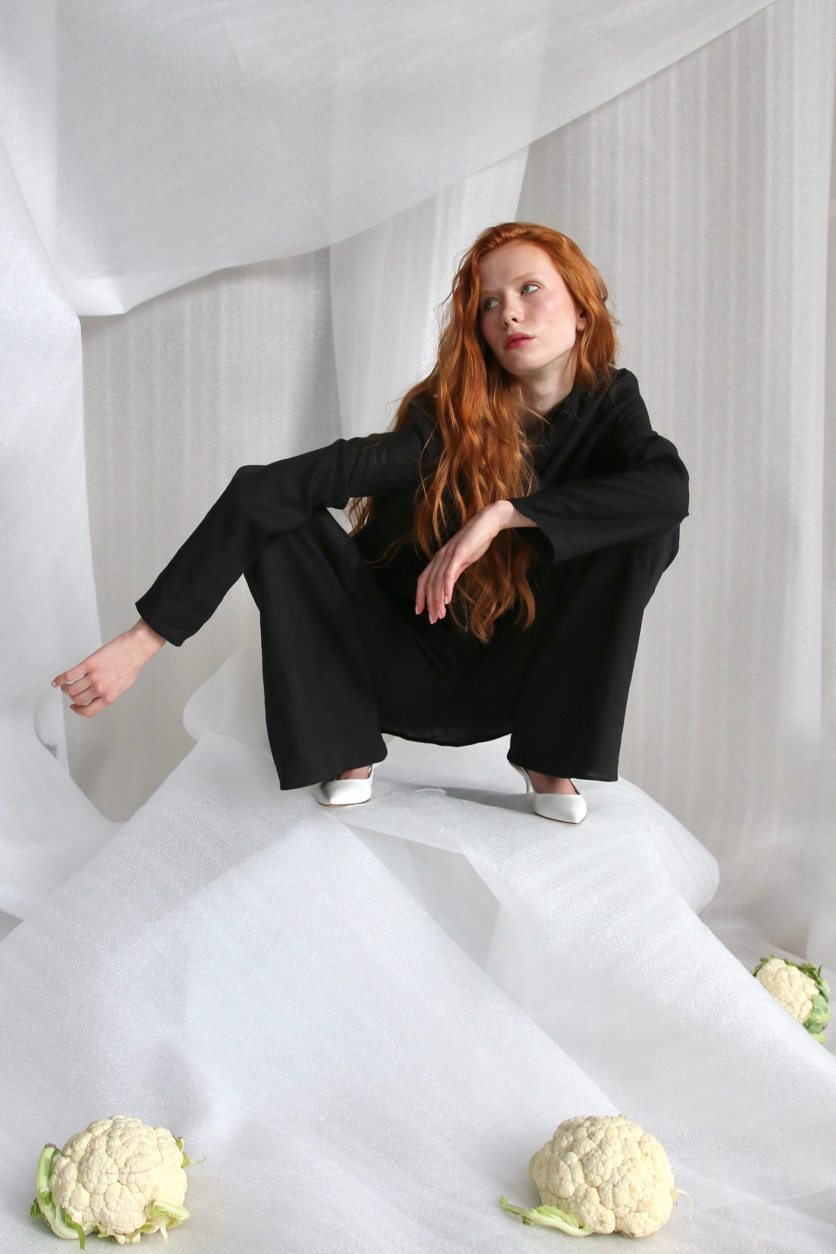  Black Linen Set With Silk Buttons - Jacket And Trousers Product Amoralle