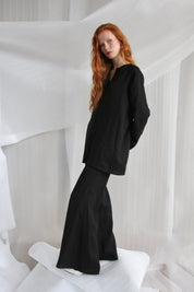  Black Linen Set With Silk Buttons - Jacket And Trousers Product Amoralle