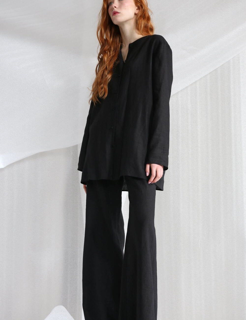  Black Linen Set With Silk Buttons-Jacket And Trousers Product Amoralle