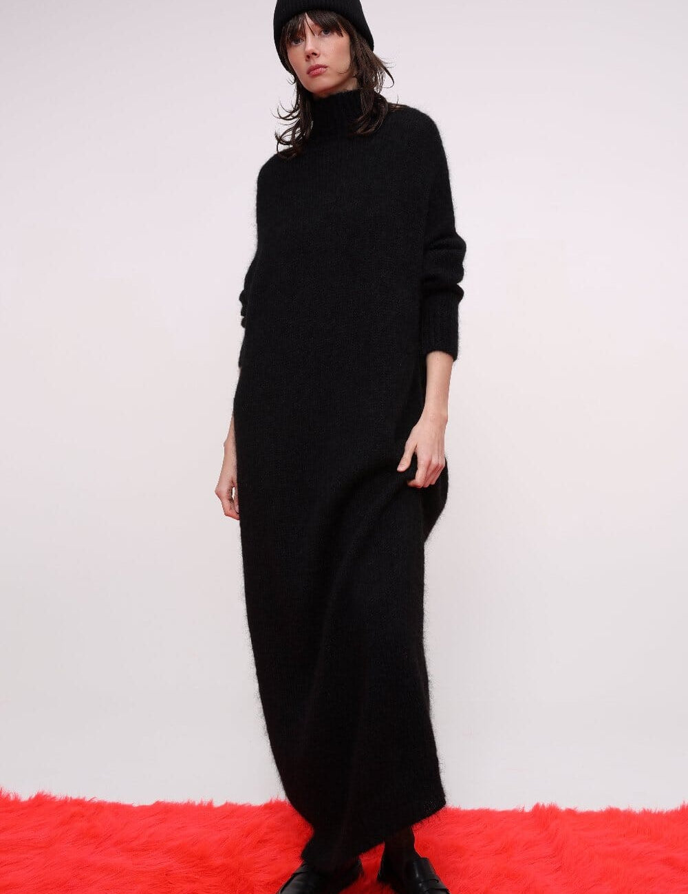  Black Mohair Knit Turtleneck Maxi Dress Product Amoralle