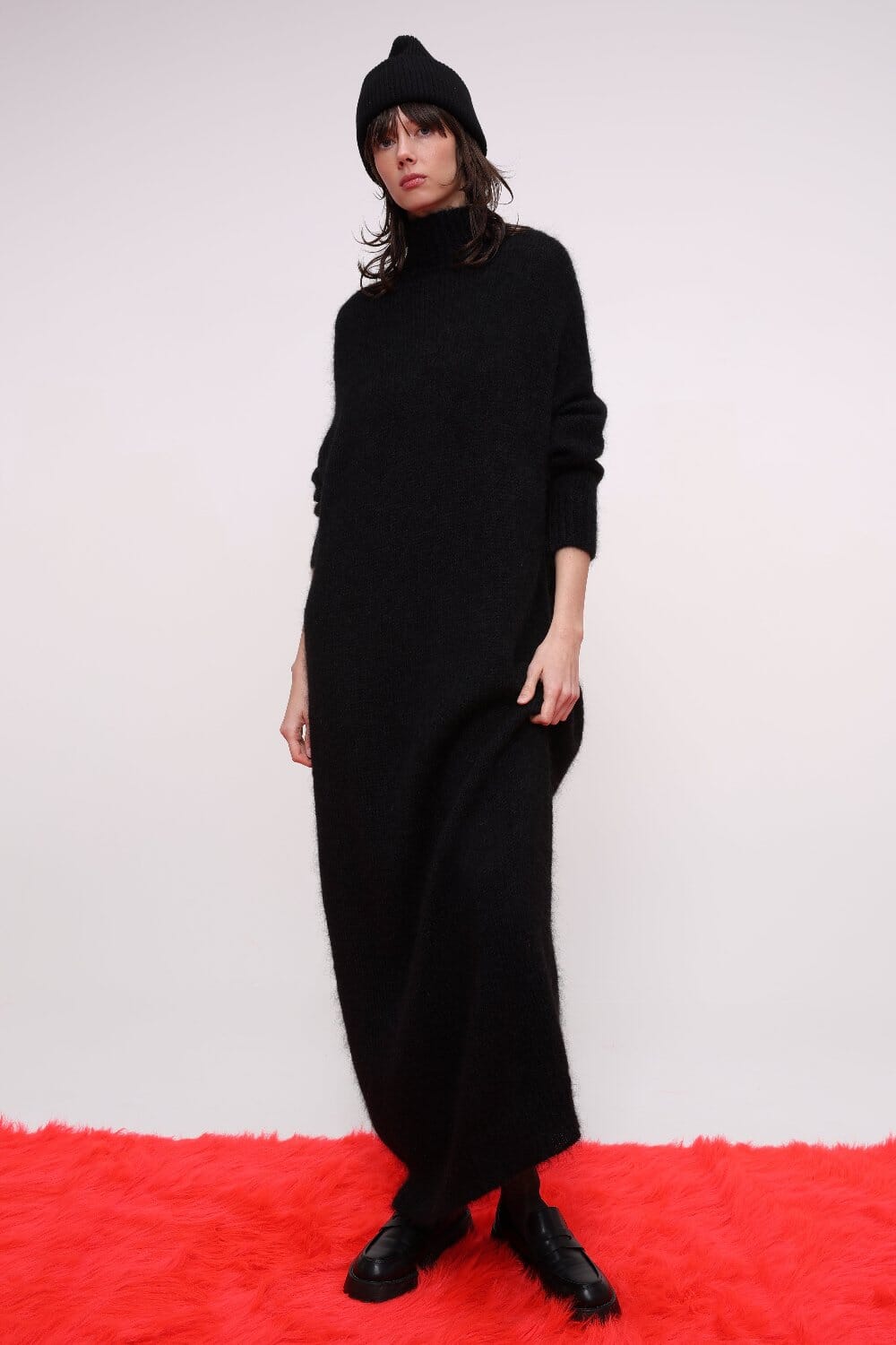  Black Mohair Knit Turtleneck Maxi Dress Product Amoralle