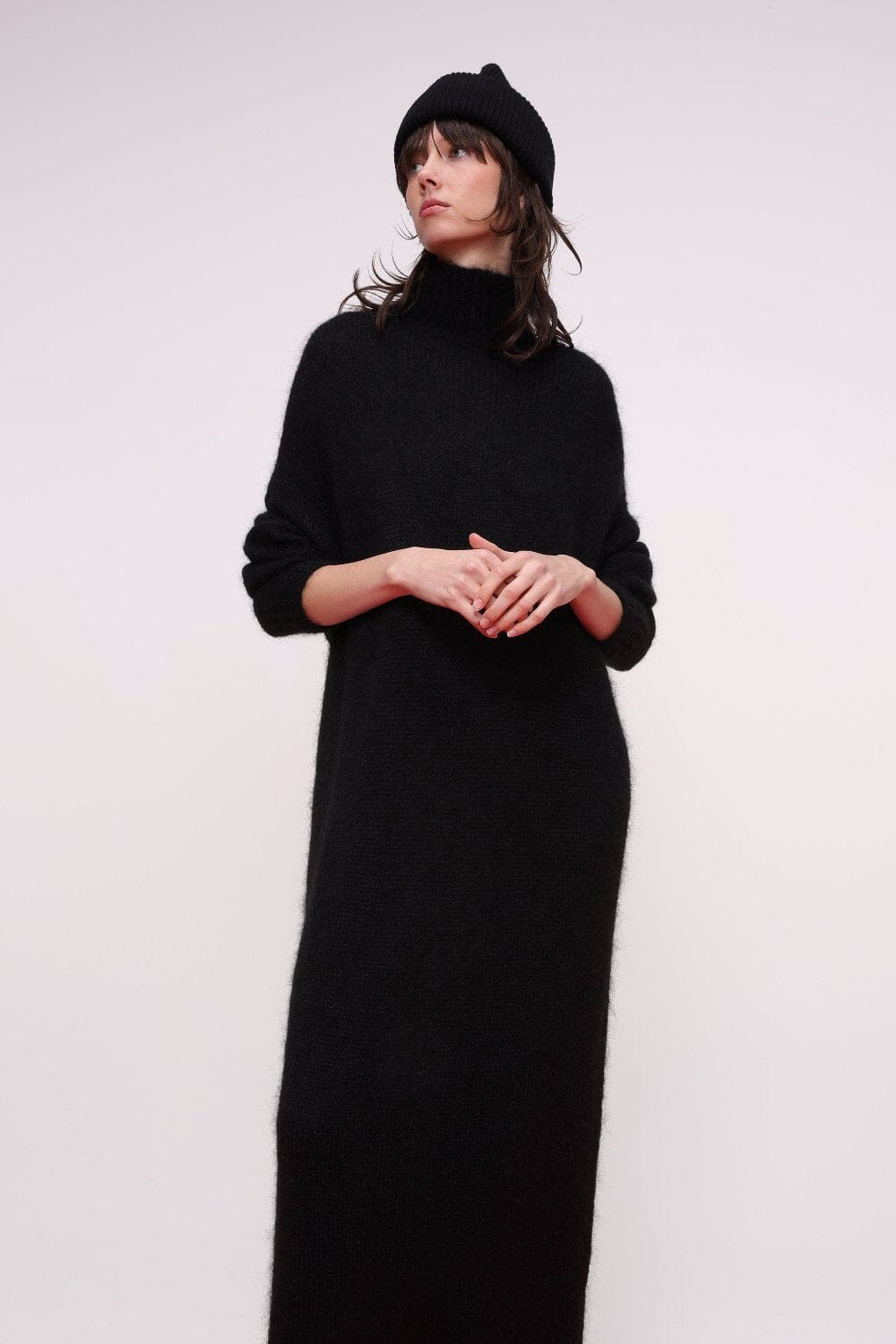  Black Mohair Knit Turtleneck Maxi Dress Product Amoralle