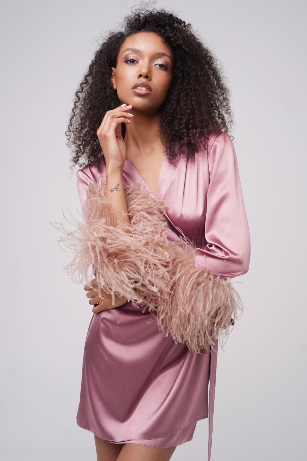  Blush Stargazing Silk Kimono Robe Amoralle