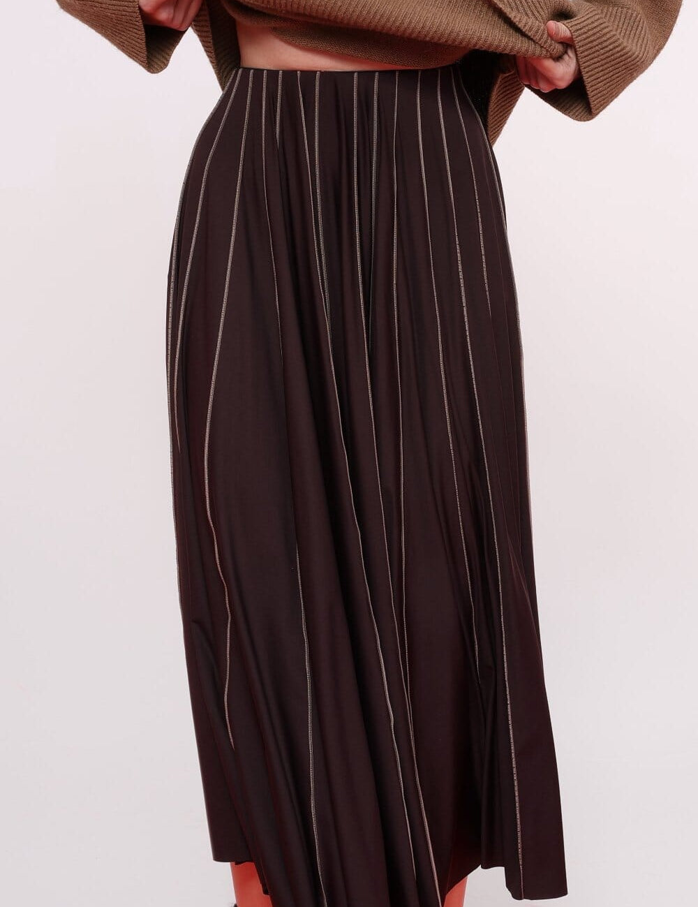  Brown Stitch Detail Midi Skirt Product Amoralle