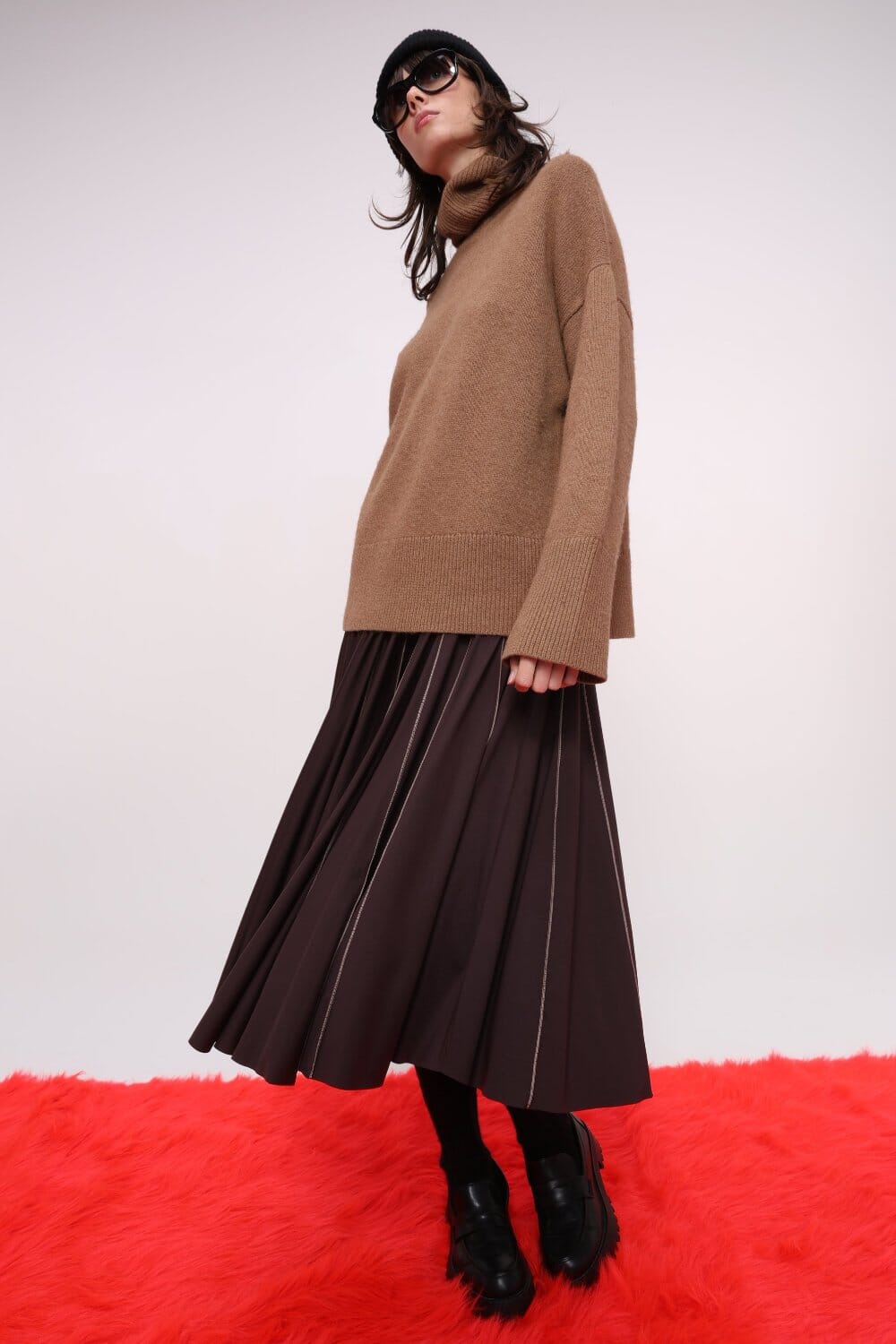  Brown Stitch Detail Midi Skirt Product Amoralle