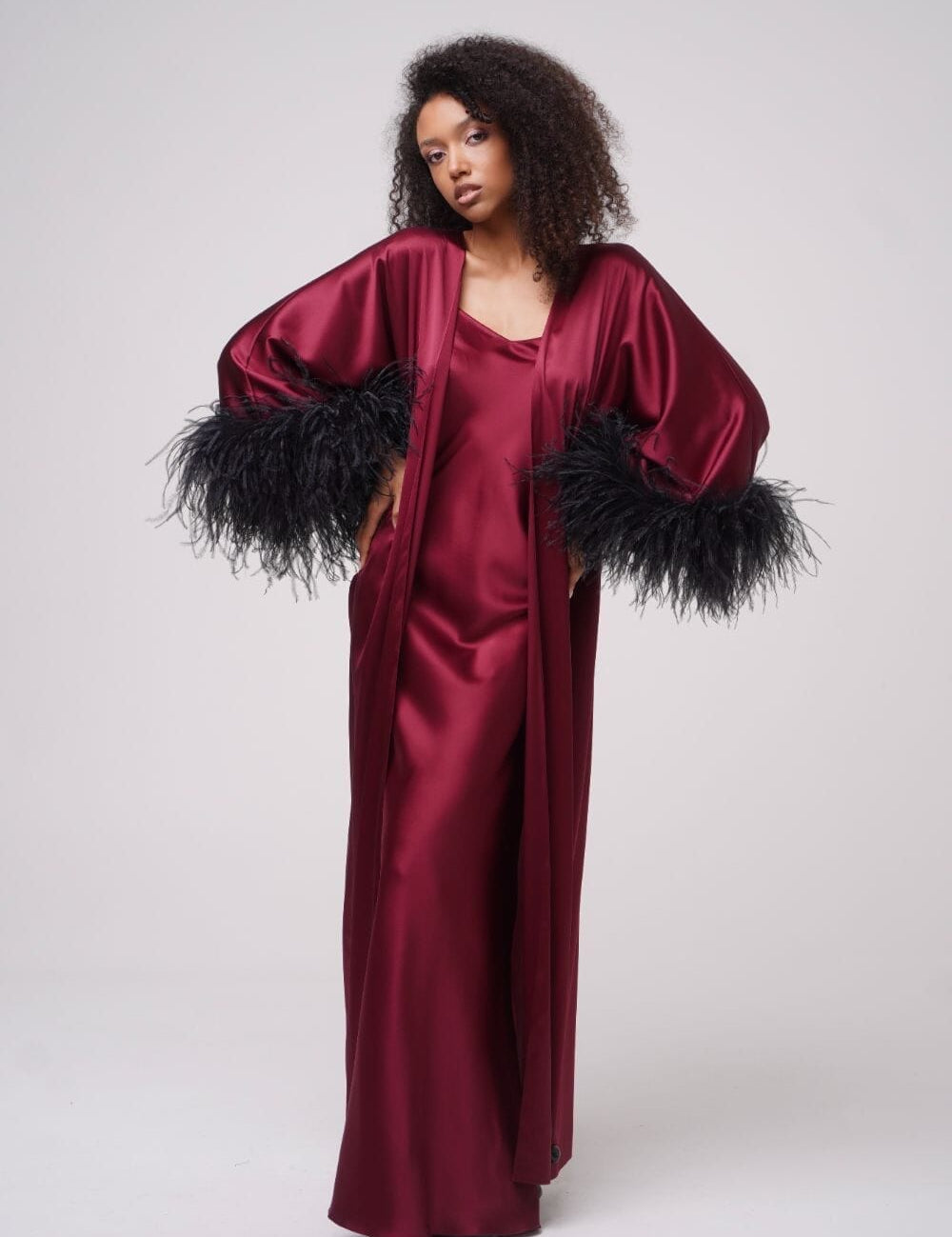  Burgundy Silk Thalassic Robe Amoralle