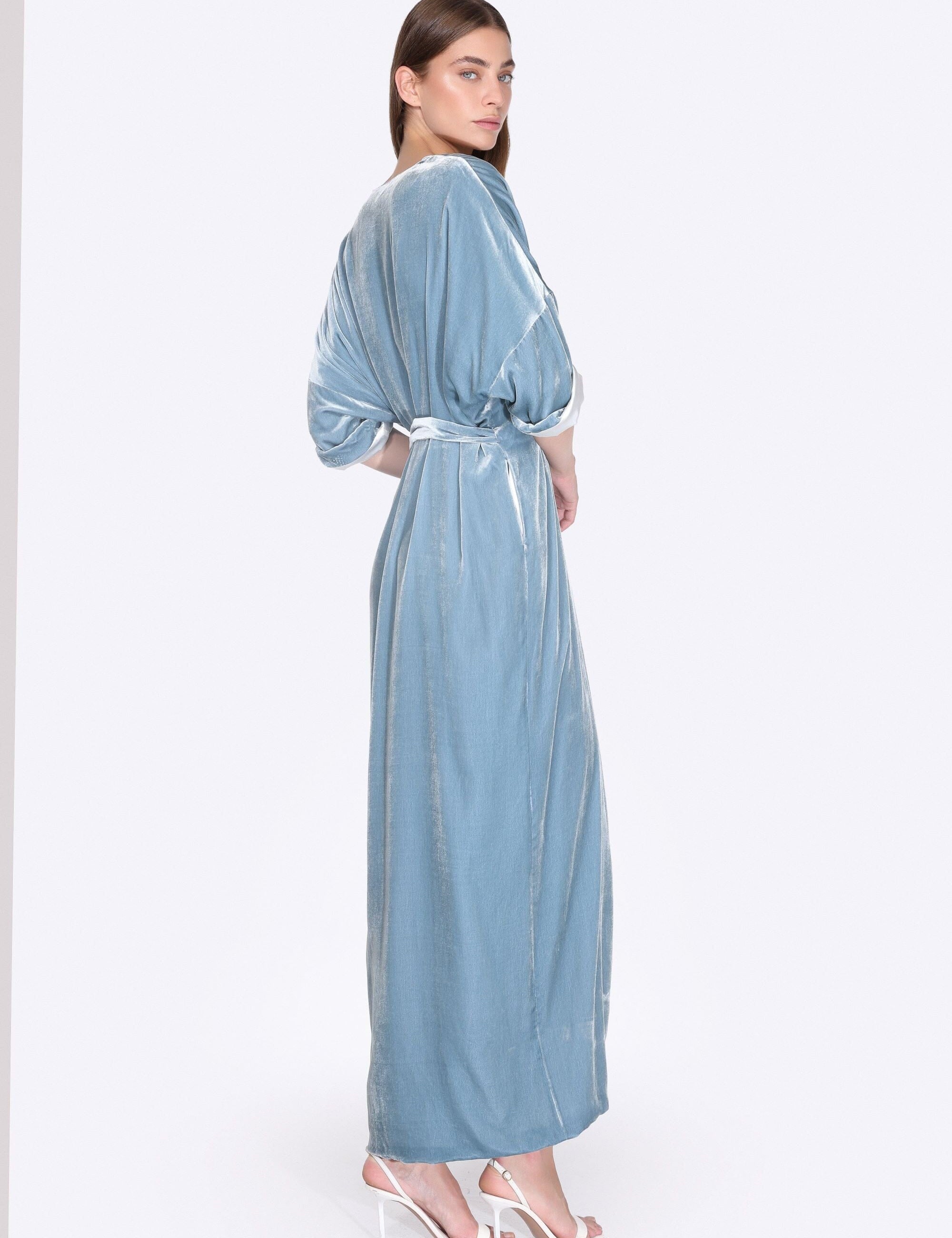  Celestial Silk Velvet Powder Blue Robe Product Amoralle