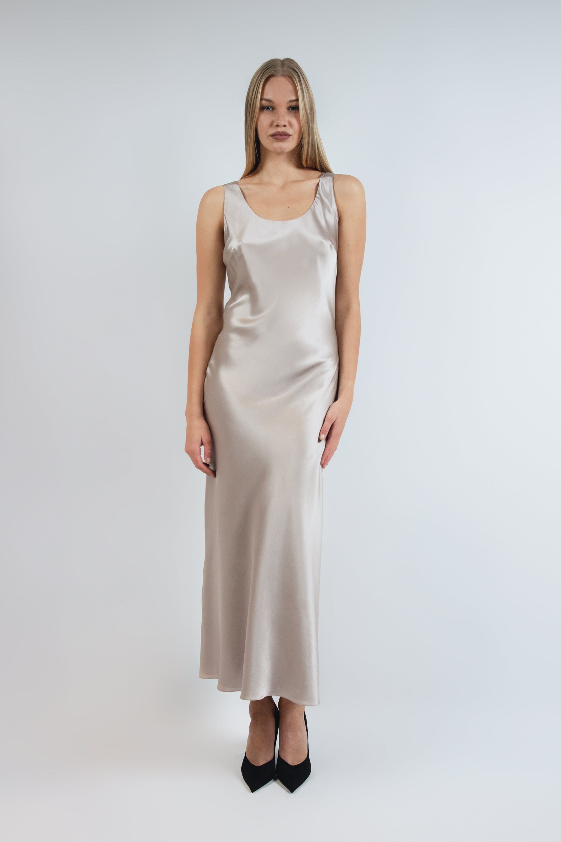  Cute Silk Double Dress Beige Product Amoralle