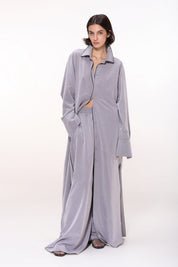  Elegant Grey Satin-Trimmed Pants Product Amoralle