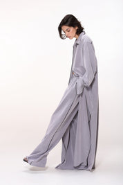  Elegant Grey Satin-Trimmed Pants Product Amoralle