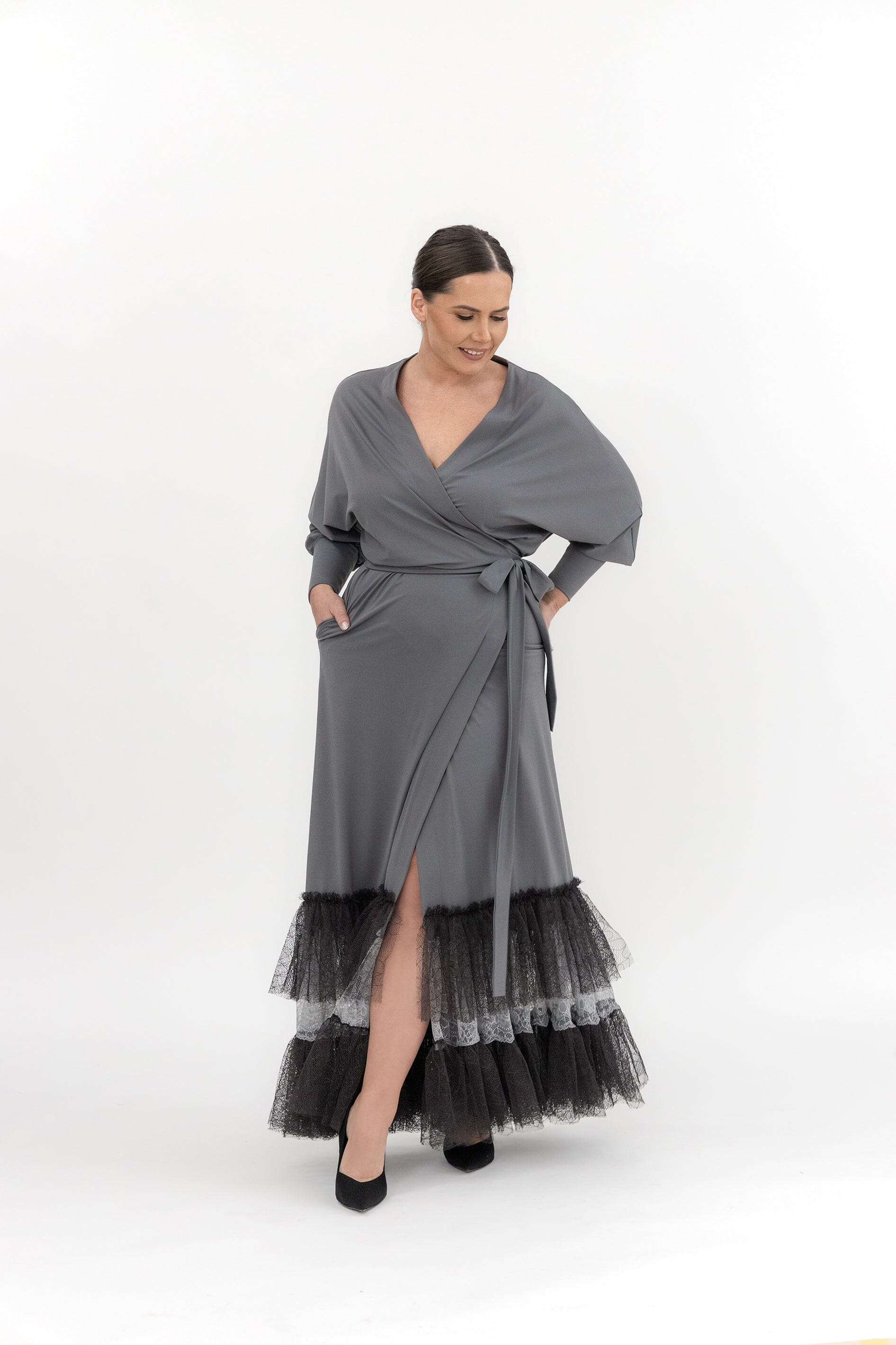  Enchanting Class Wrap Dress Grey Product Amoralle