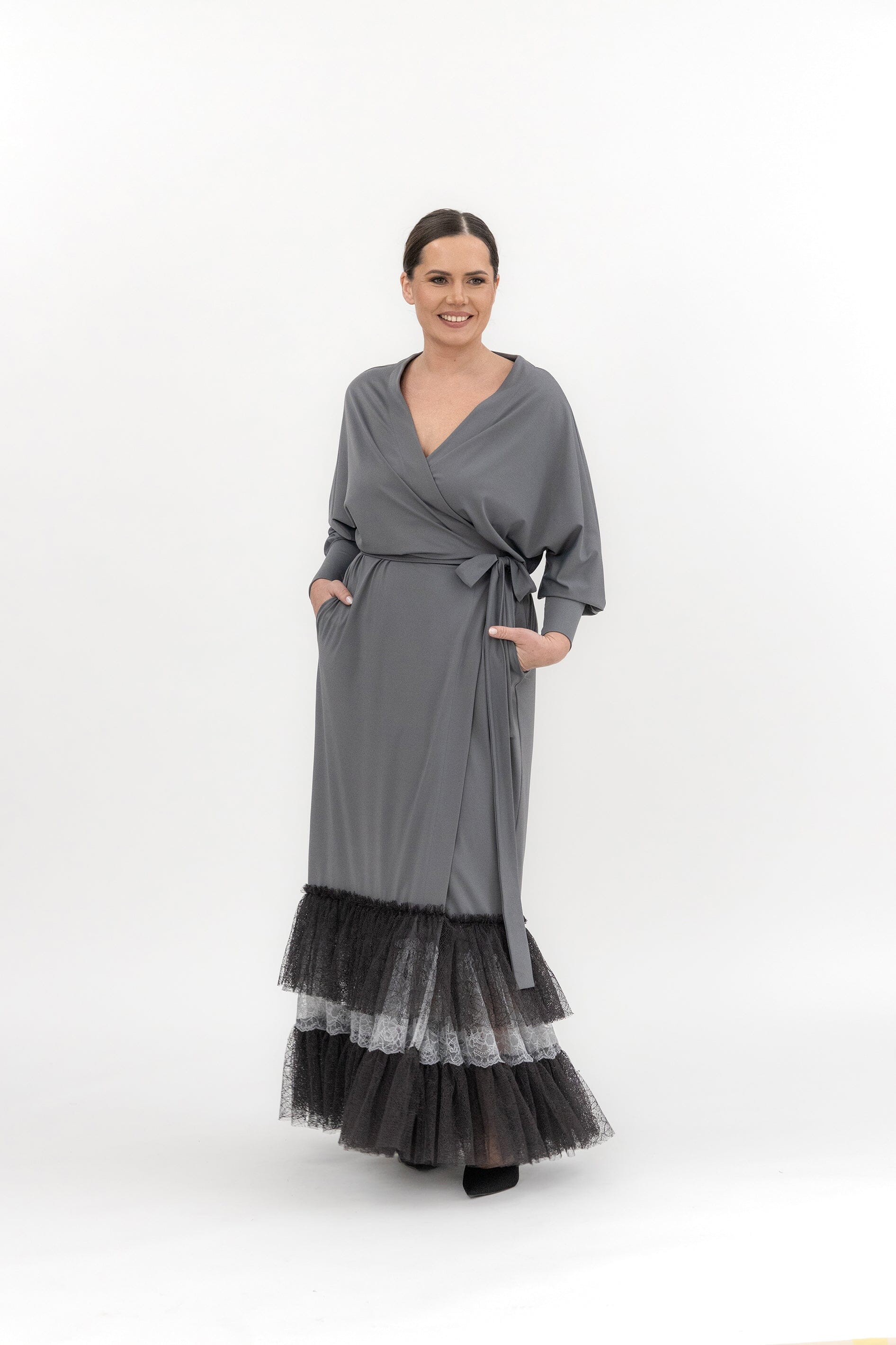 Enchanting Class Wrap Dress Grey Product Amoralle