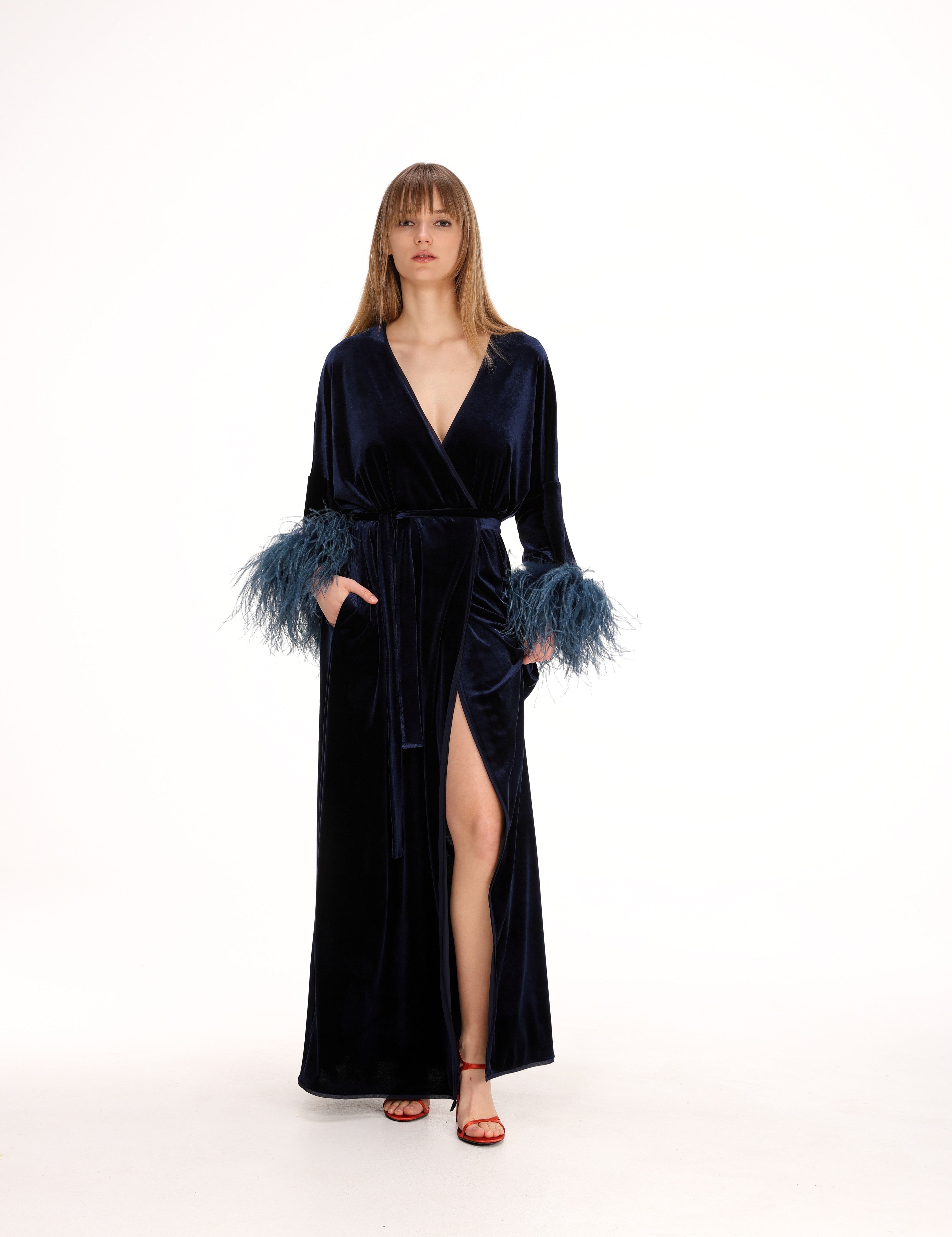  Feathered Velvet Kimono Product Amoralle