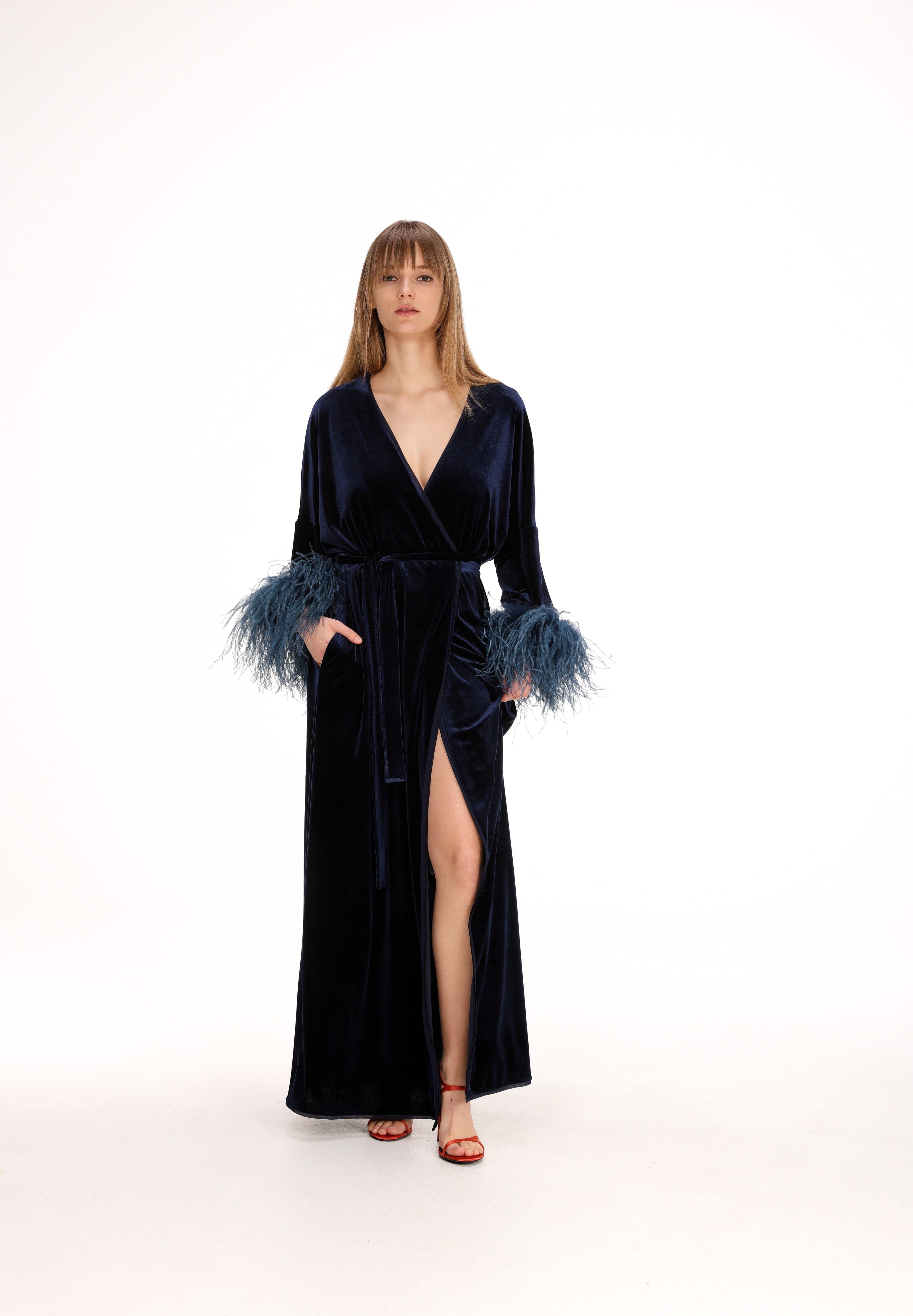  Feathered Velvet Kimono Product Amoralle