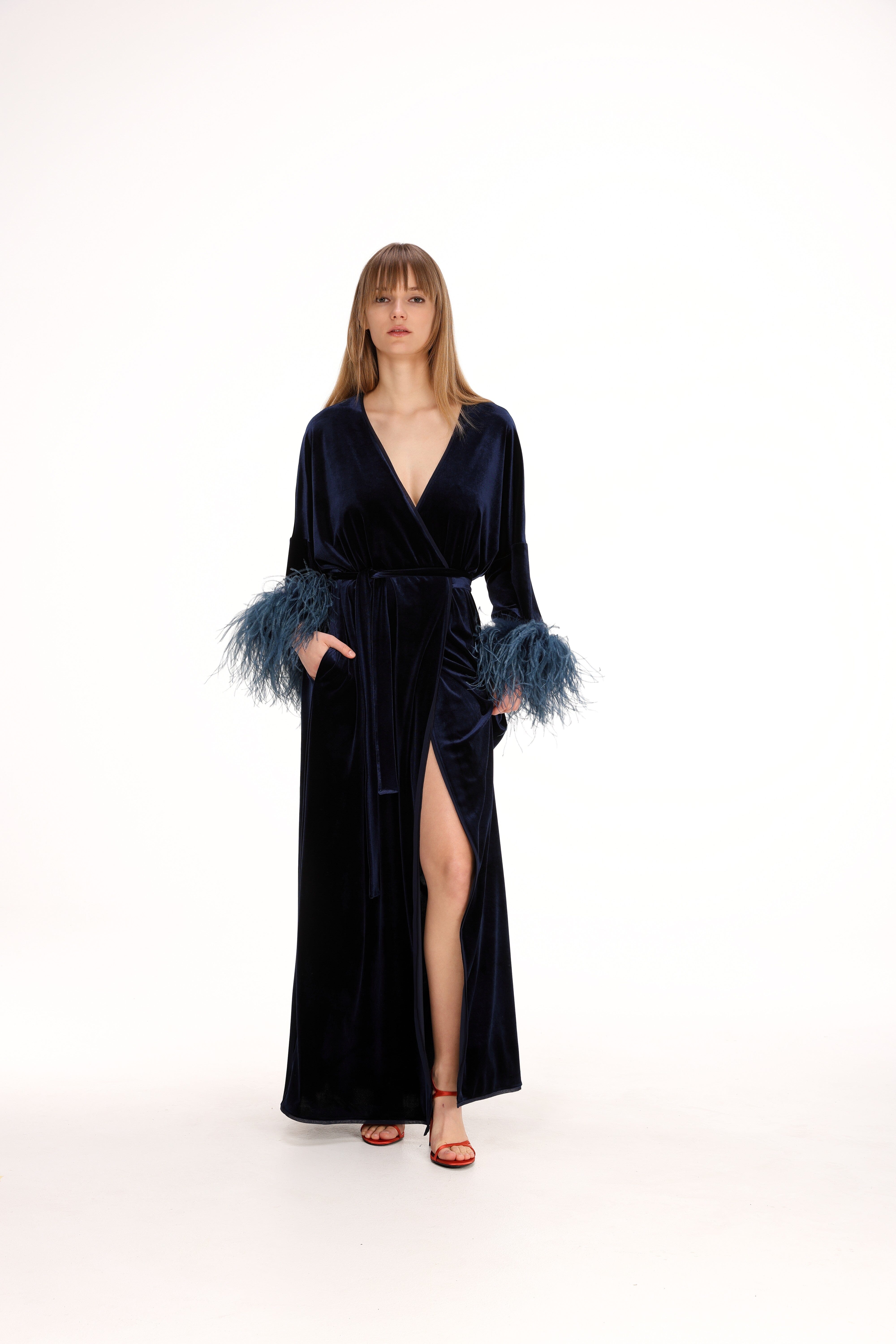  Feathered Velvet Kimono Product Amoralle