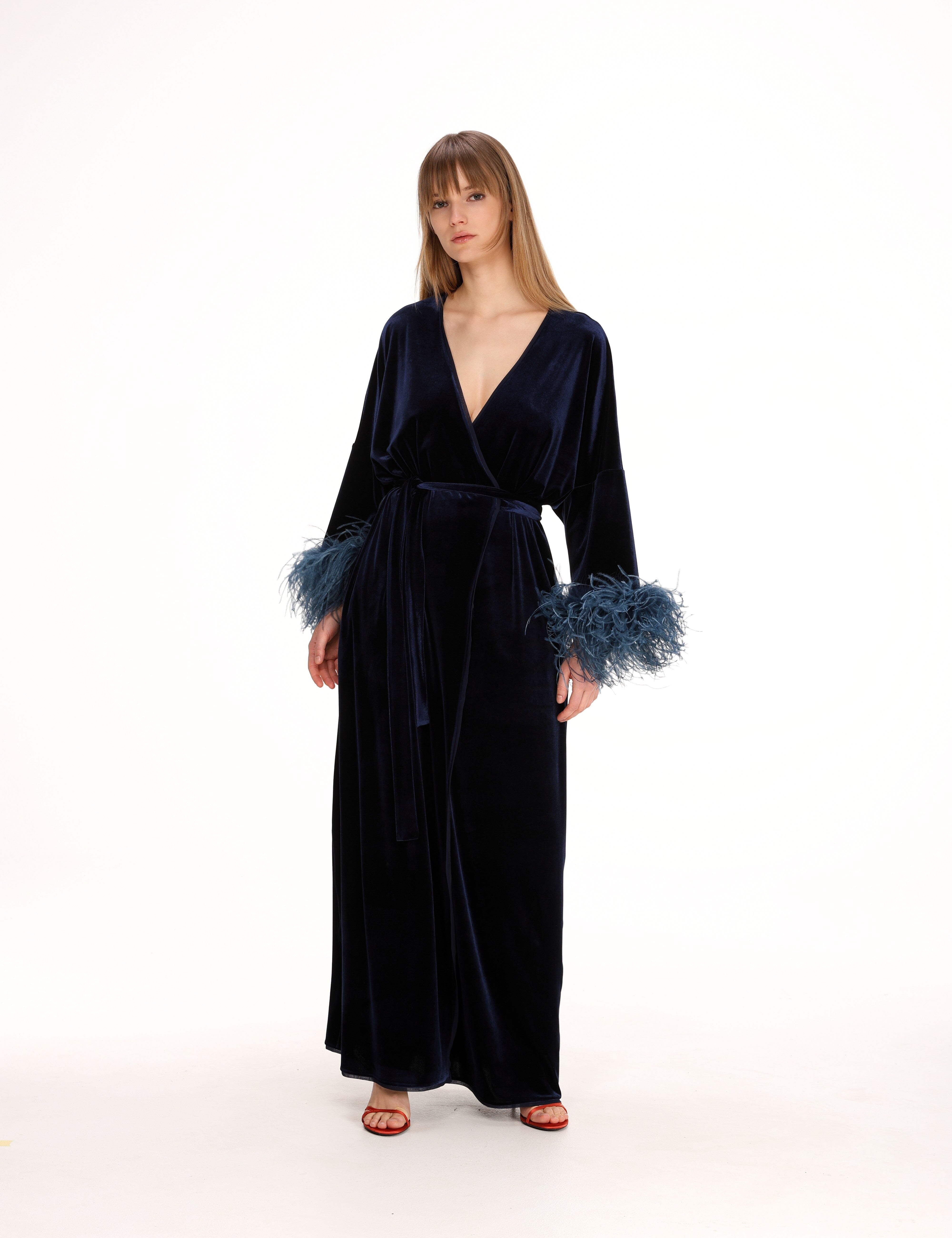  Feathered Velvet Kimono Product Amoralle