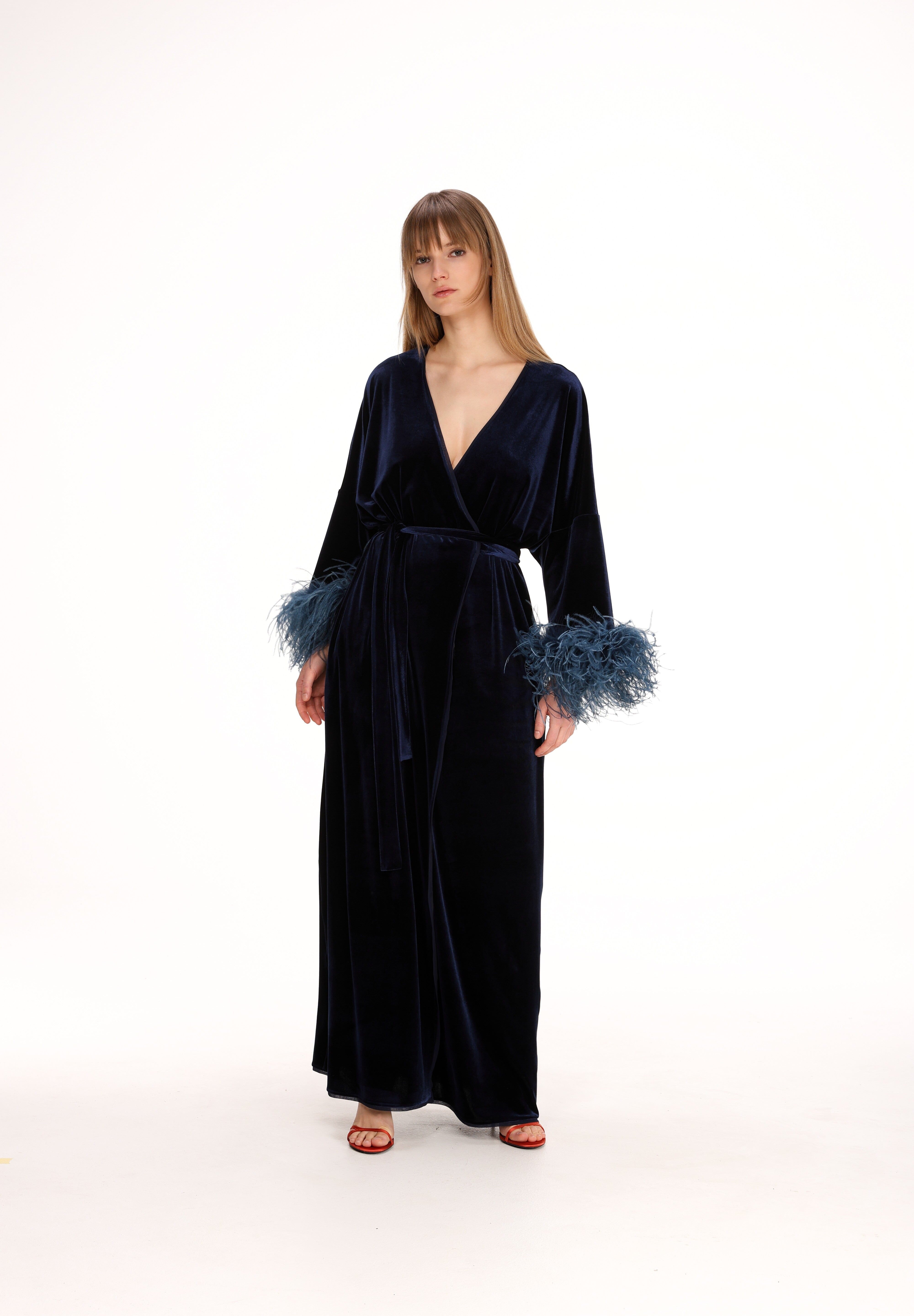  Feathered Velvet Kimono Product Amoralle
